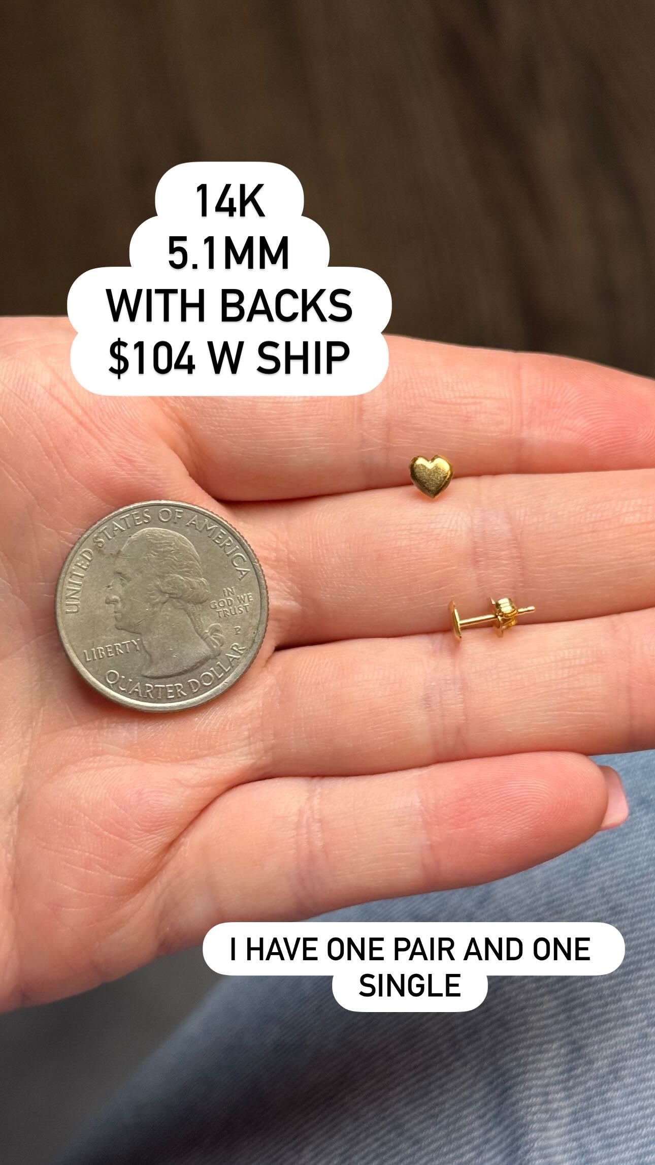 14k heart studs