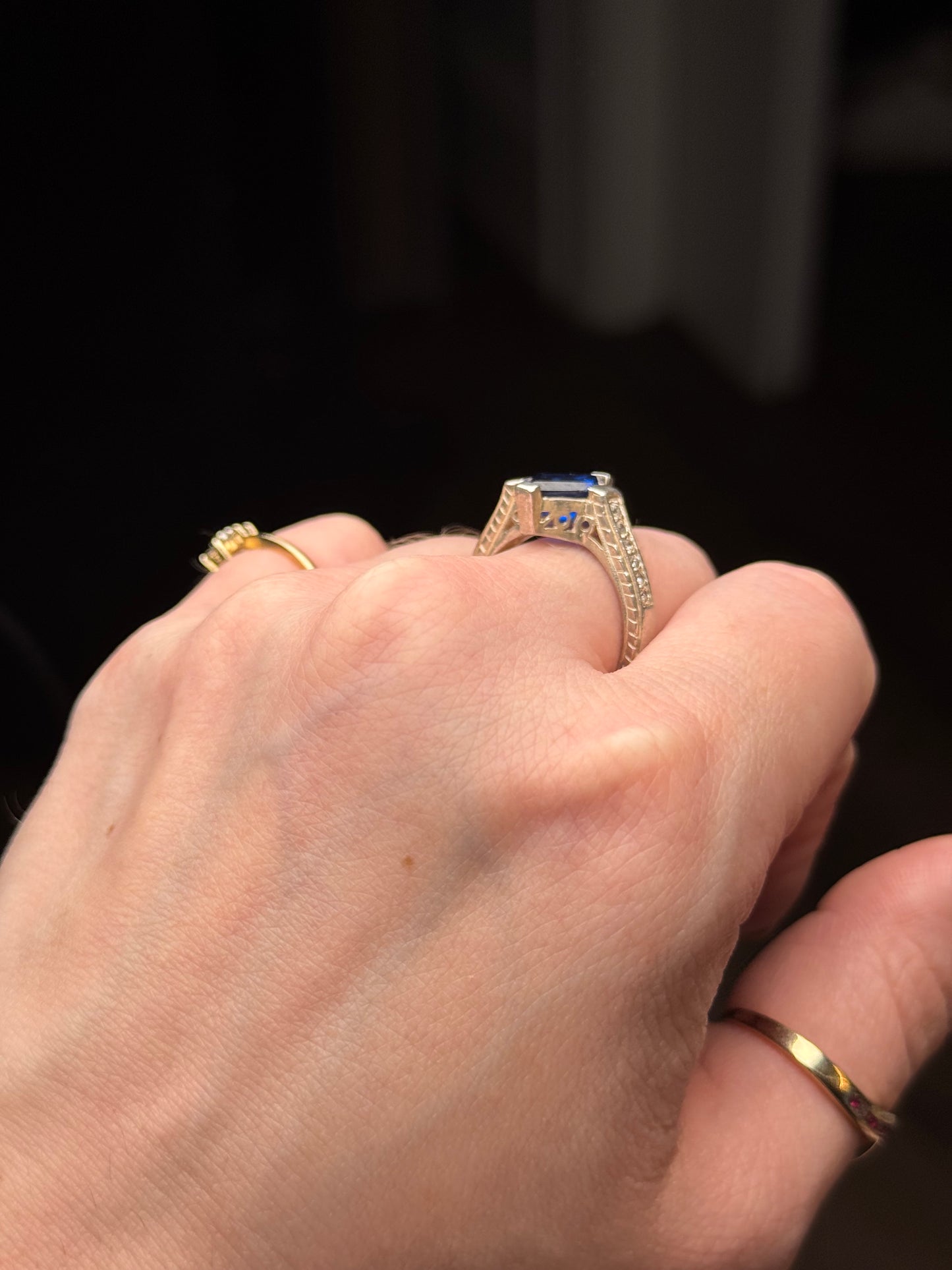 Sterling sapphire ring - size 9