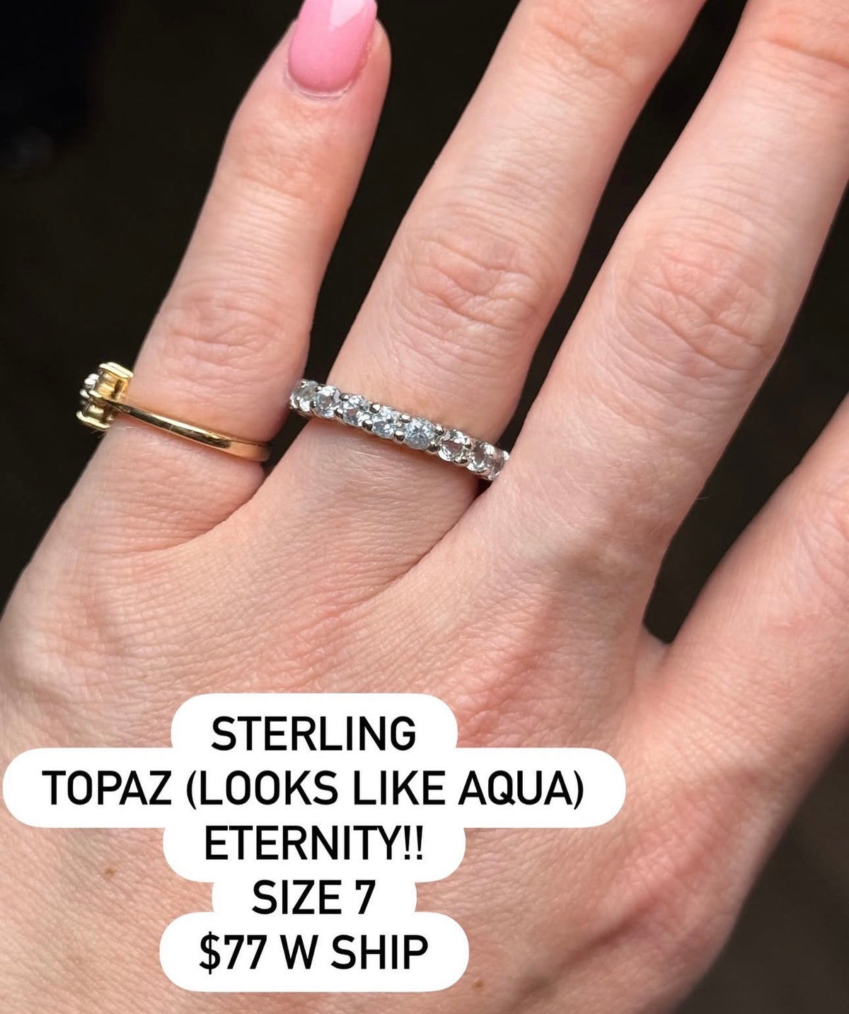 Sterling topaz eternity size 7