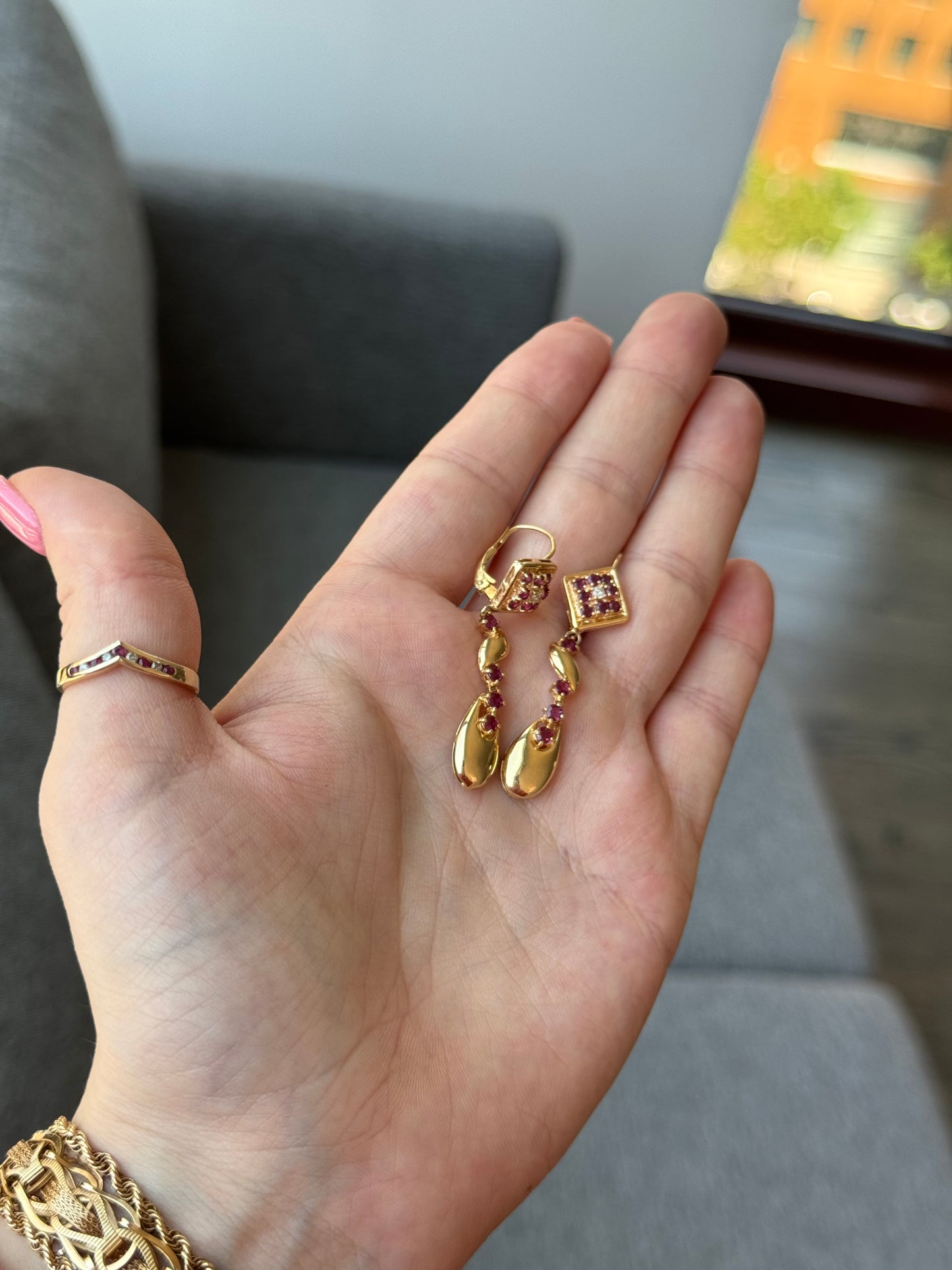 14k Ruby diamond earrings