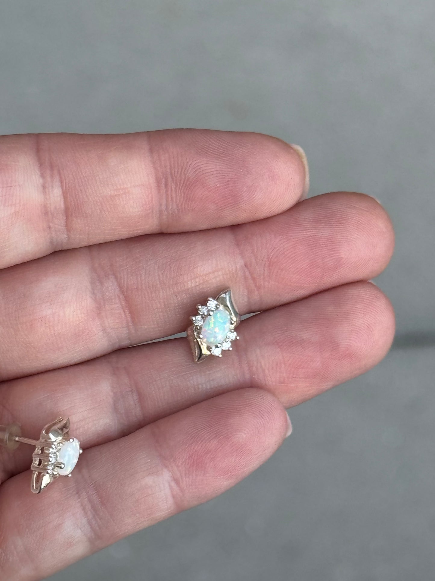 Sterling Opal and Glass or CZ Stud Earrings