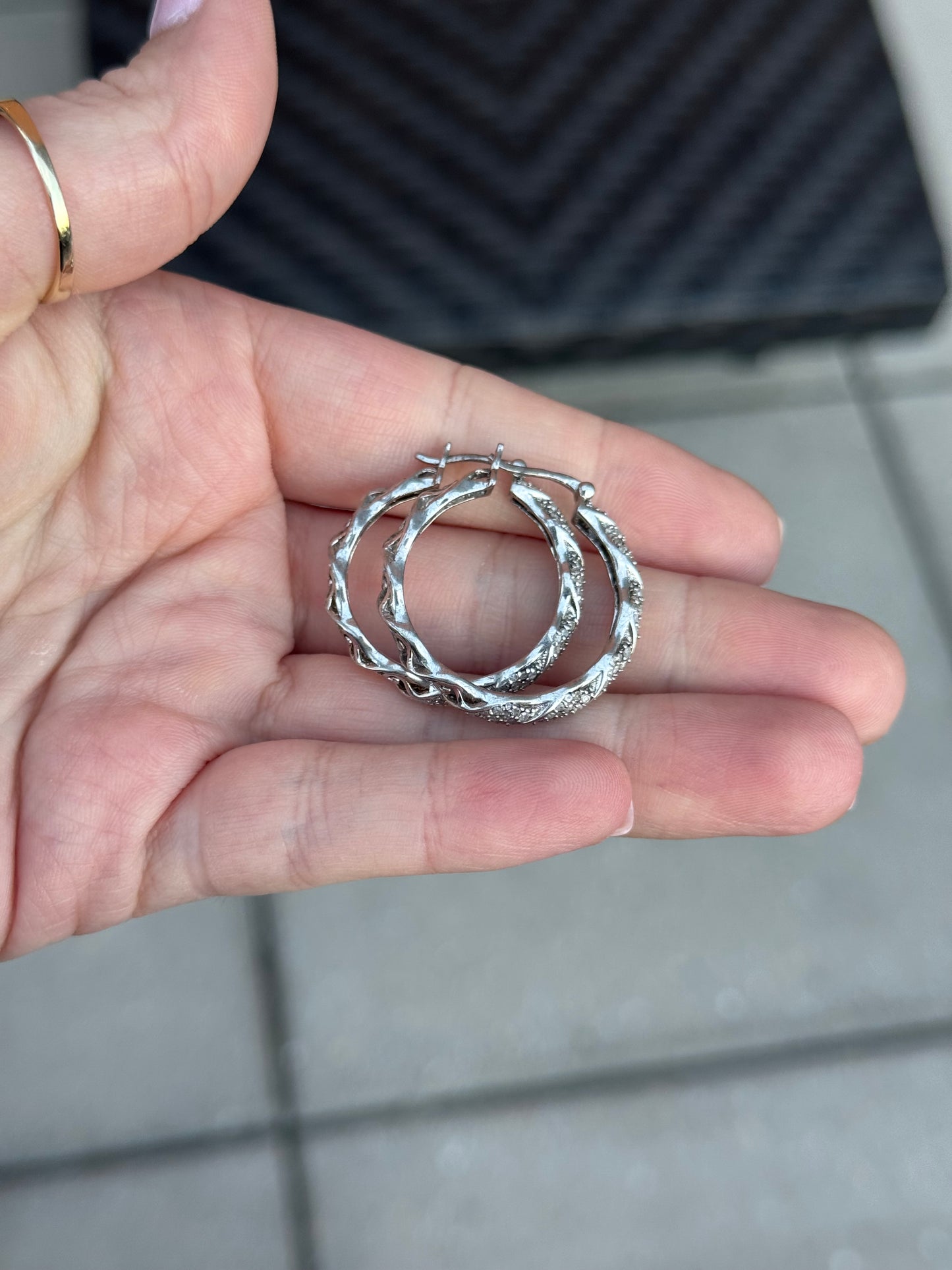 Sterling Diamond Hoops