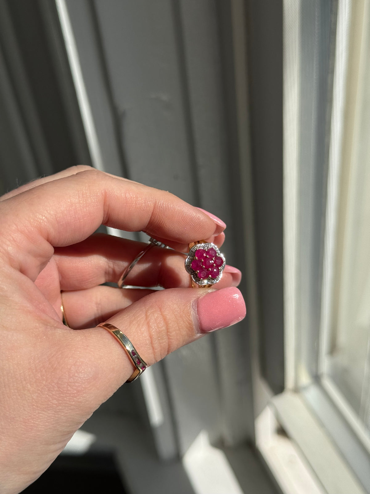 14k Ruby Diamond Ring - size 7-7.25