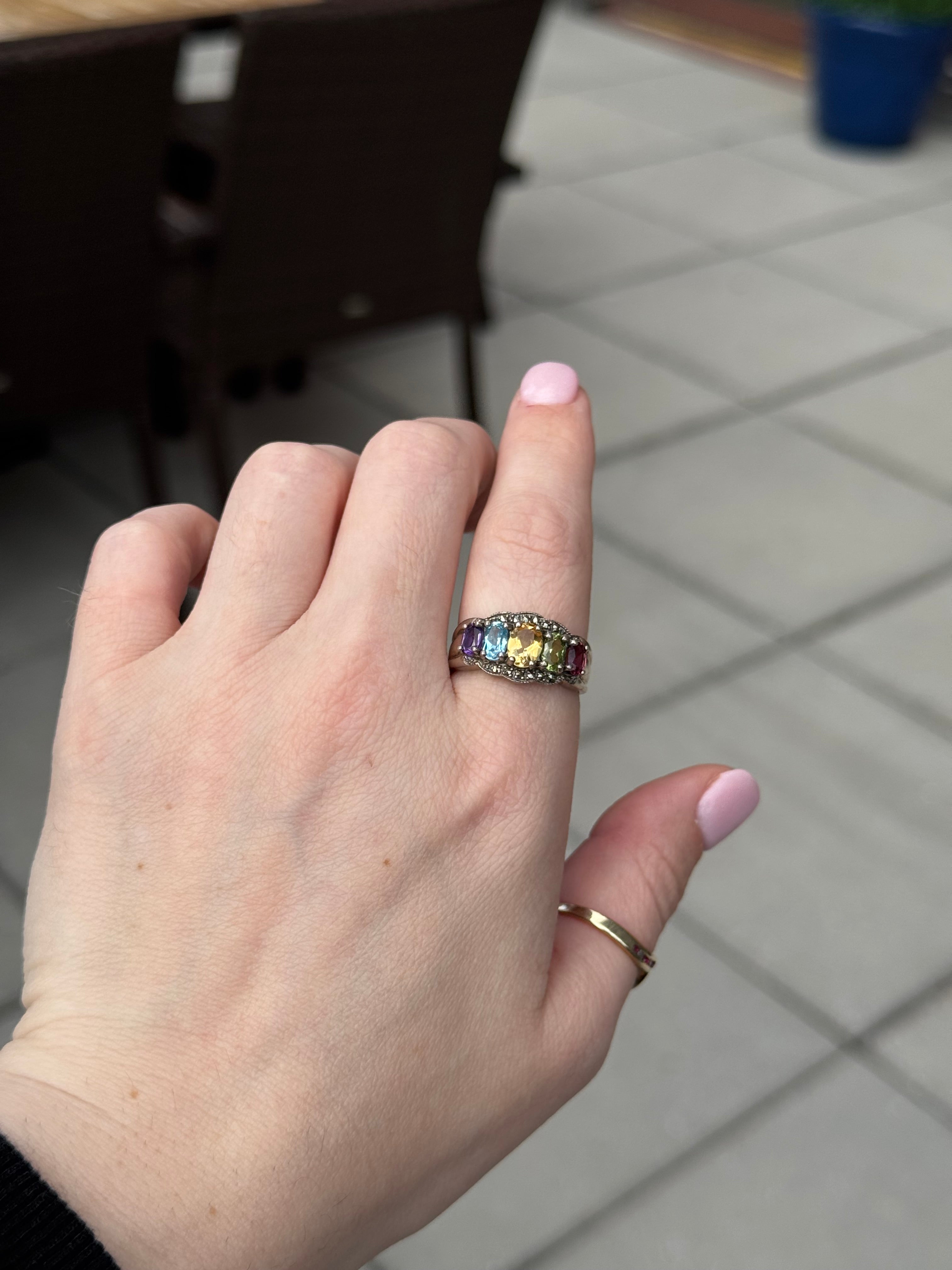 Sterling Silver Multi-Gemstone Ring – Size 10
