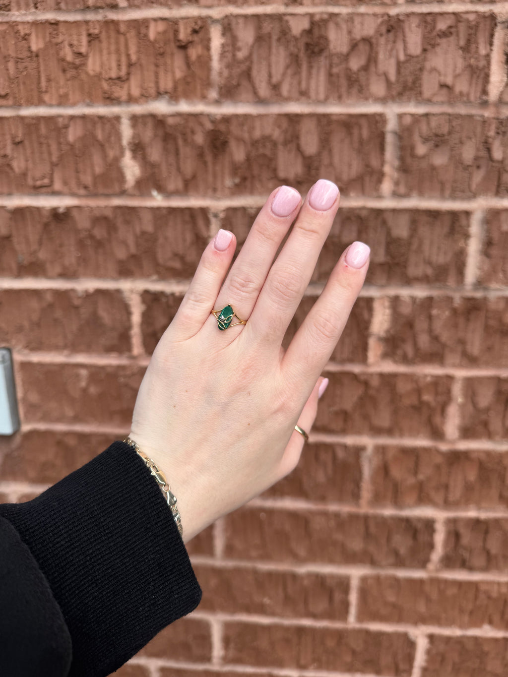 10K Gold Malachite & Diamond Ring – Size 7.5