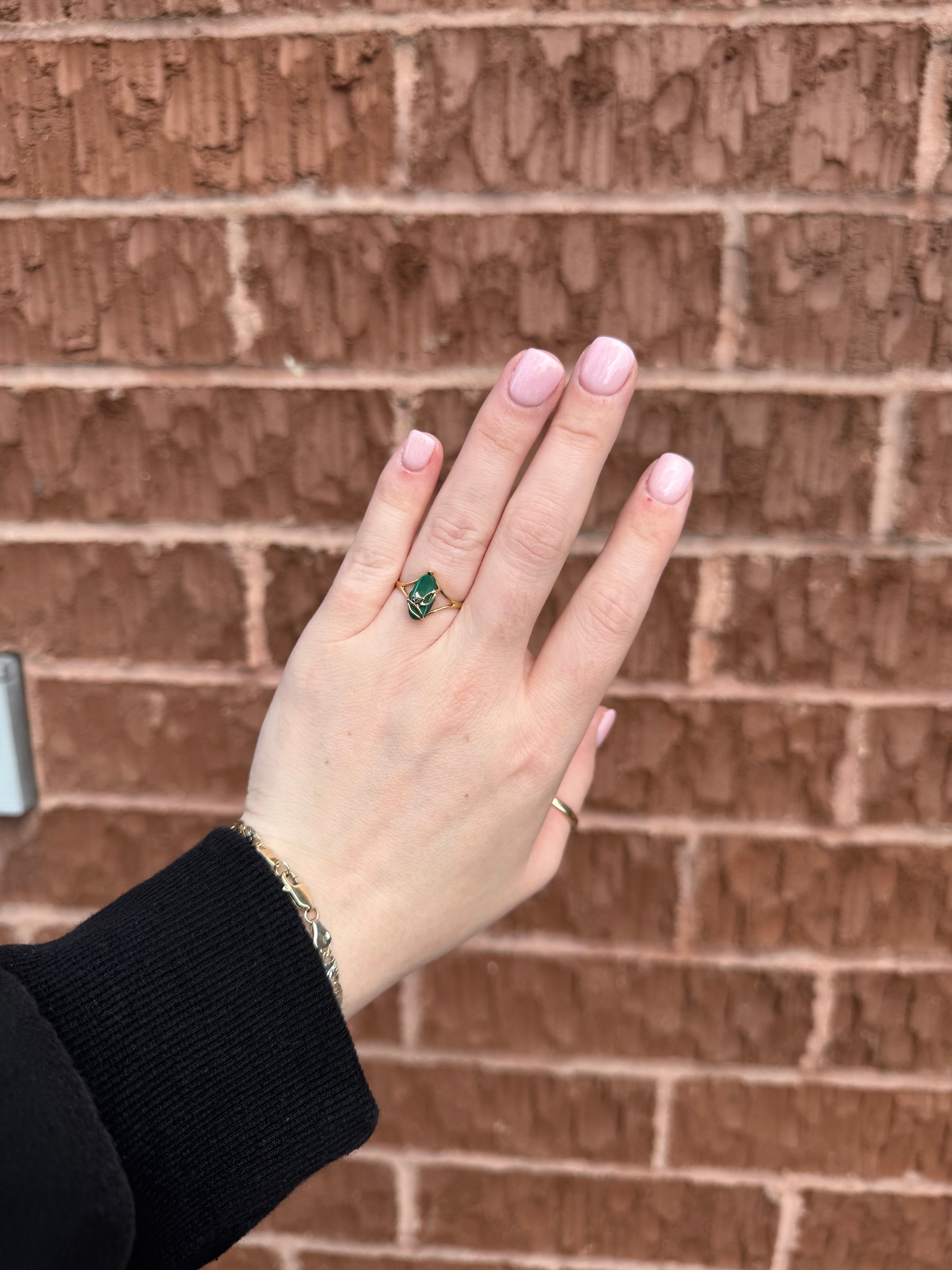 10K Gold Malachite & Diamond Ring – Size 7.5