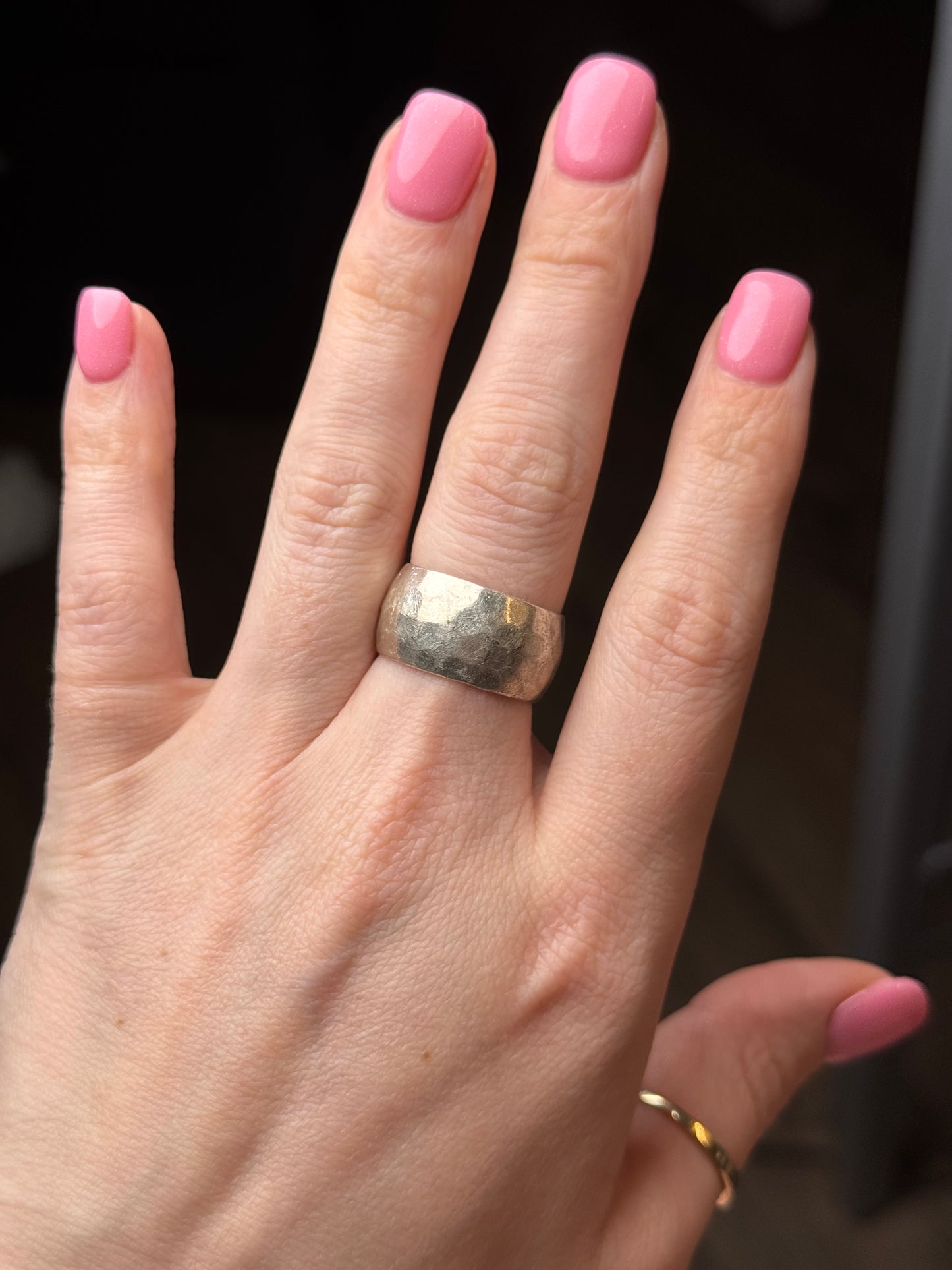 Sterling Hammered / disco ring - size 8.5
