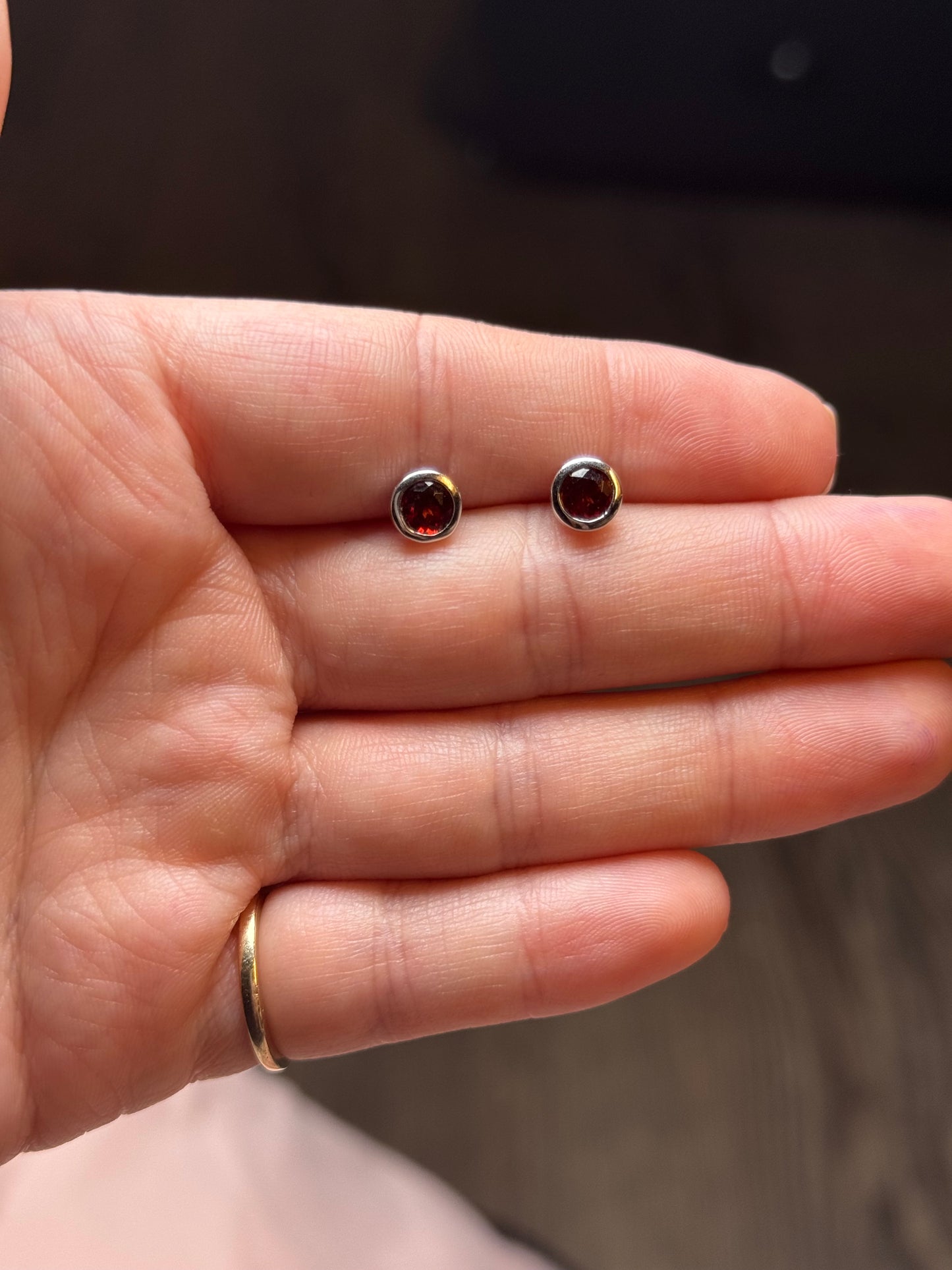 Sterling Garnet Stud Earrings (no backs)