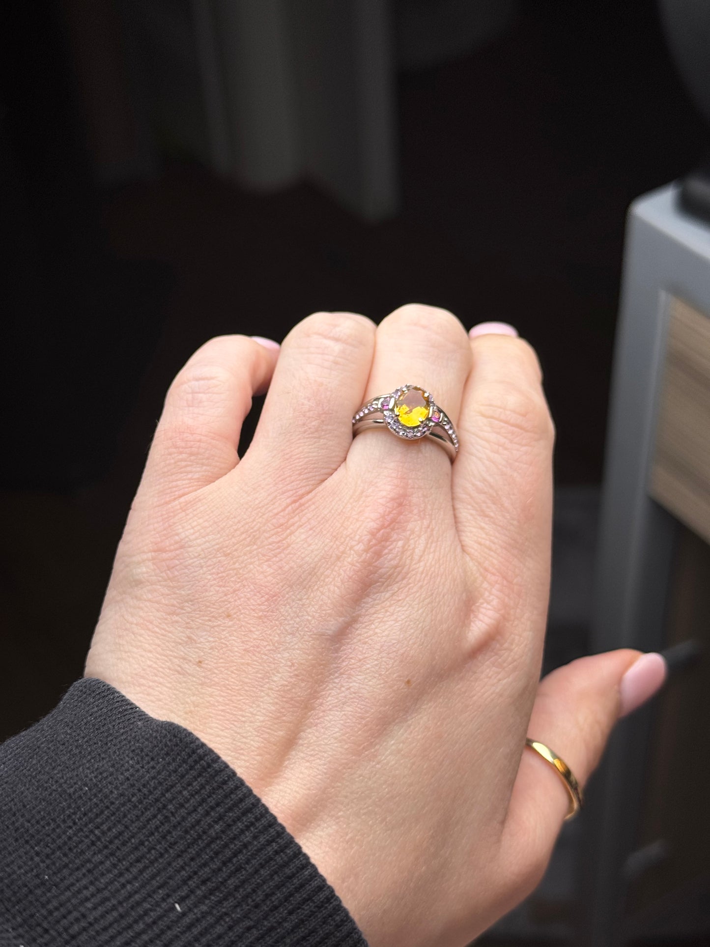 Sterling Citrine and Amethyst Ring - Size 7