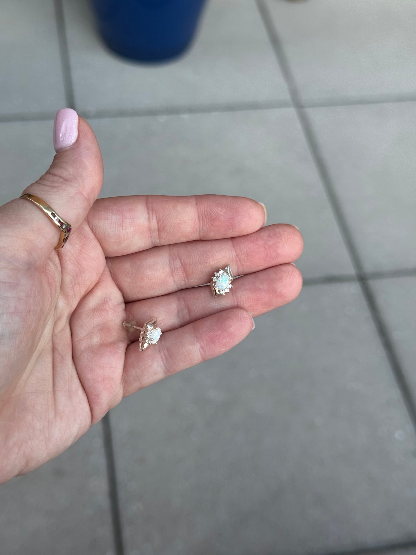 Sterling Opal and Glass or CZ Stud Earrings