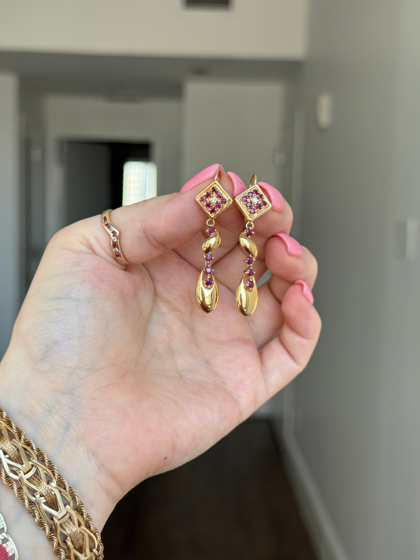 14k Ruby diamond earrings