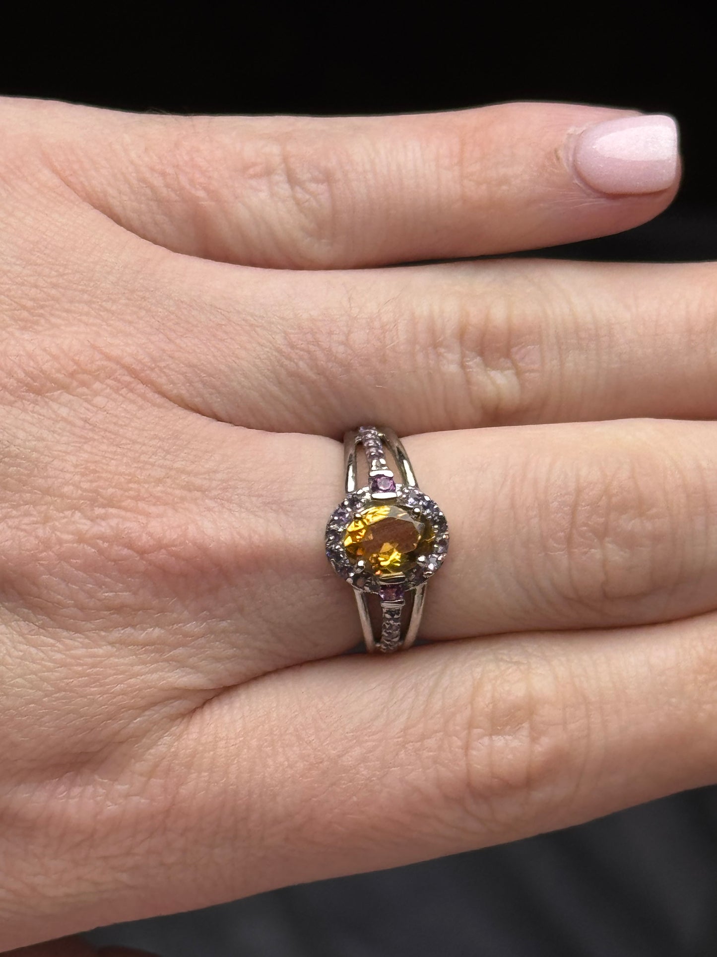 Sterling Citrine and Amethyst Ring - Size 7