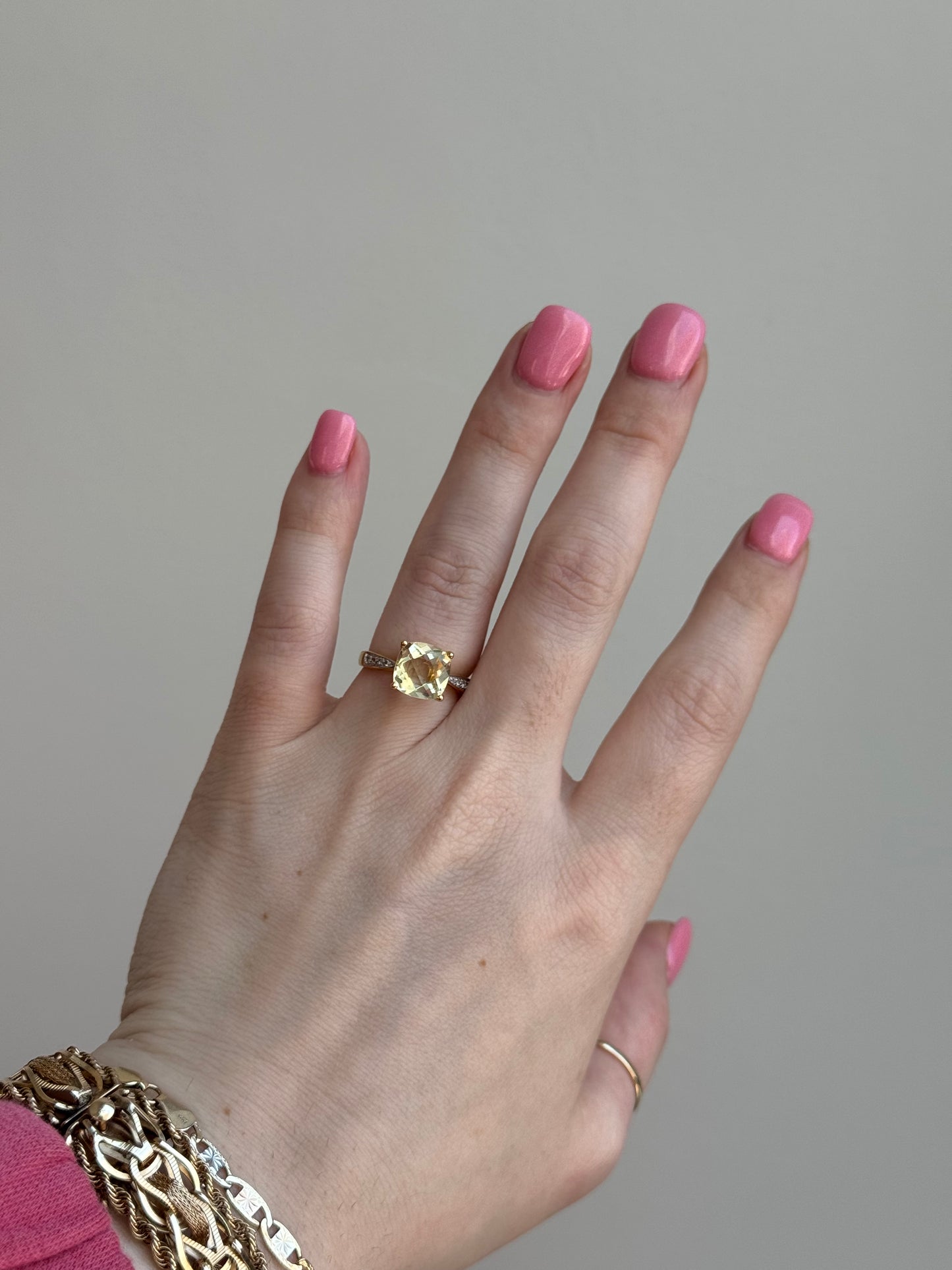 14k Citrine with Topaz sides ring - size 6.75