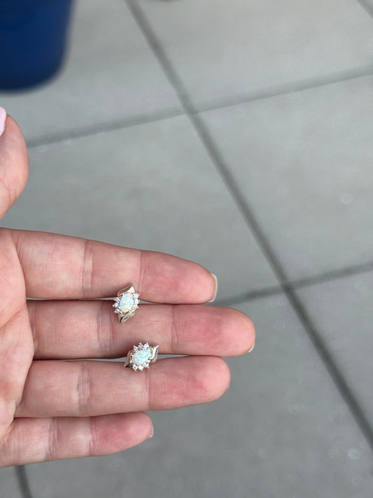 Sterling Opal and Glass or CZ Stud Earrings