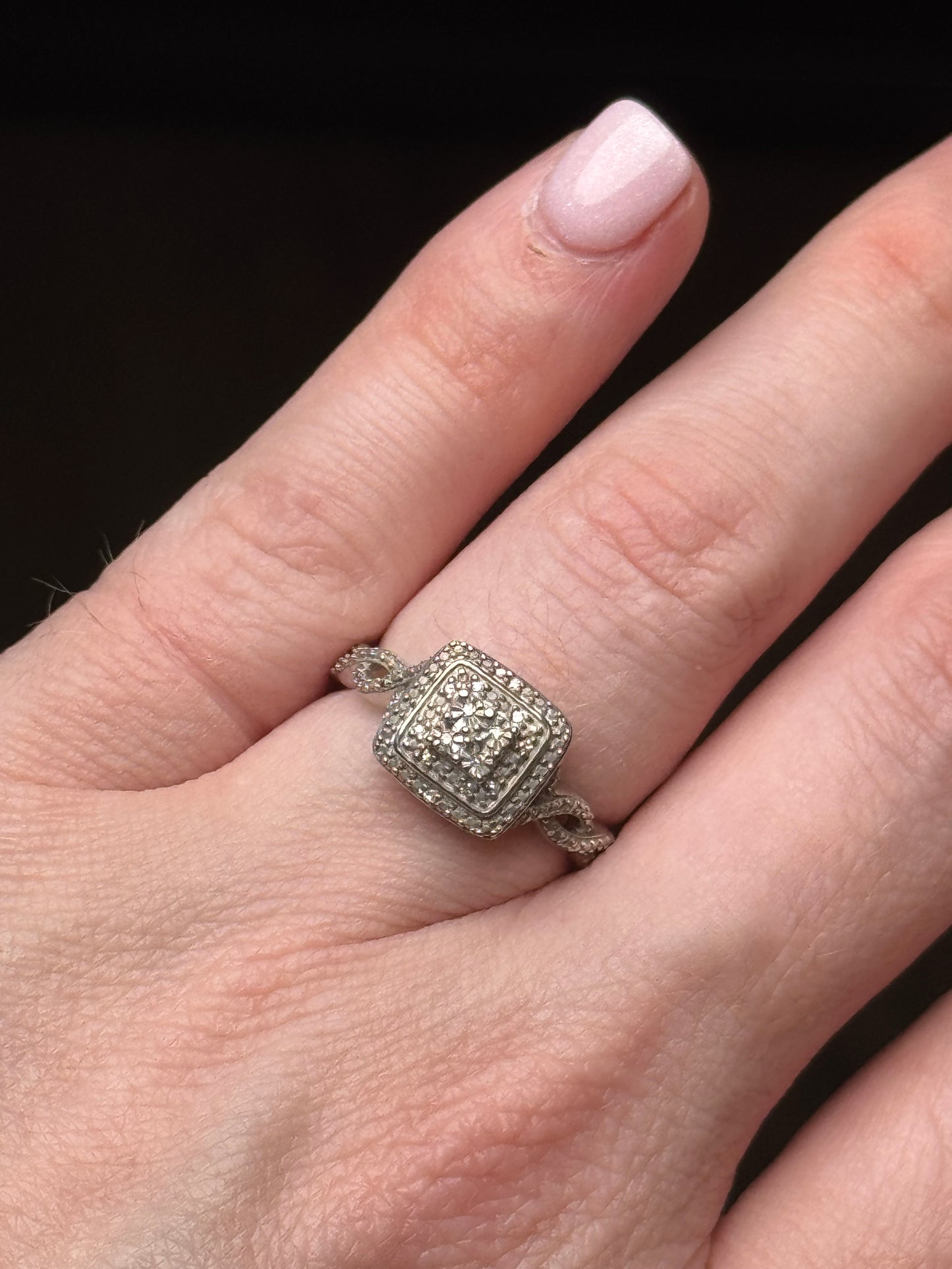 Sterling Diamond Ring - Size 6.75