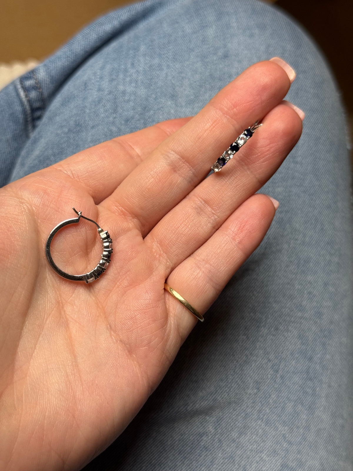 Sterling sapphire hoops - .75 inch