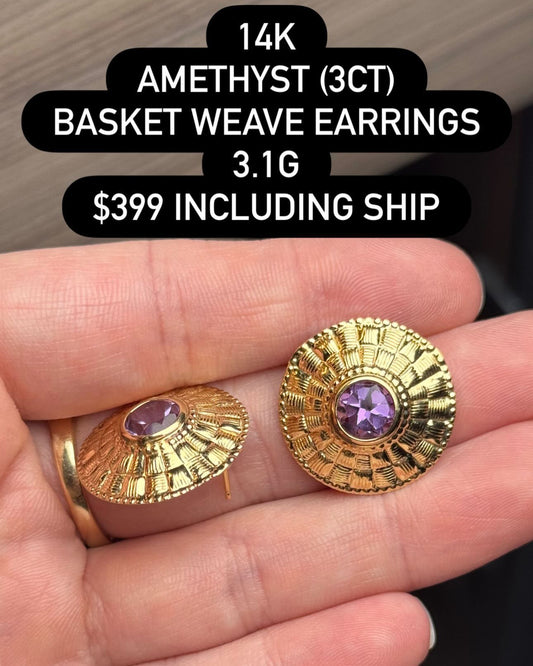 14K Amethyst Basket Weave Earrings