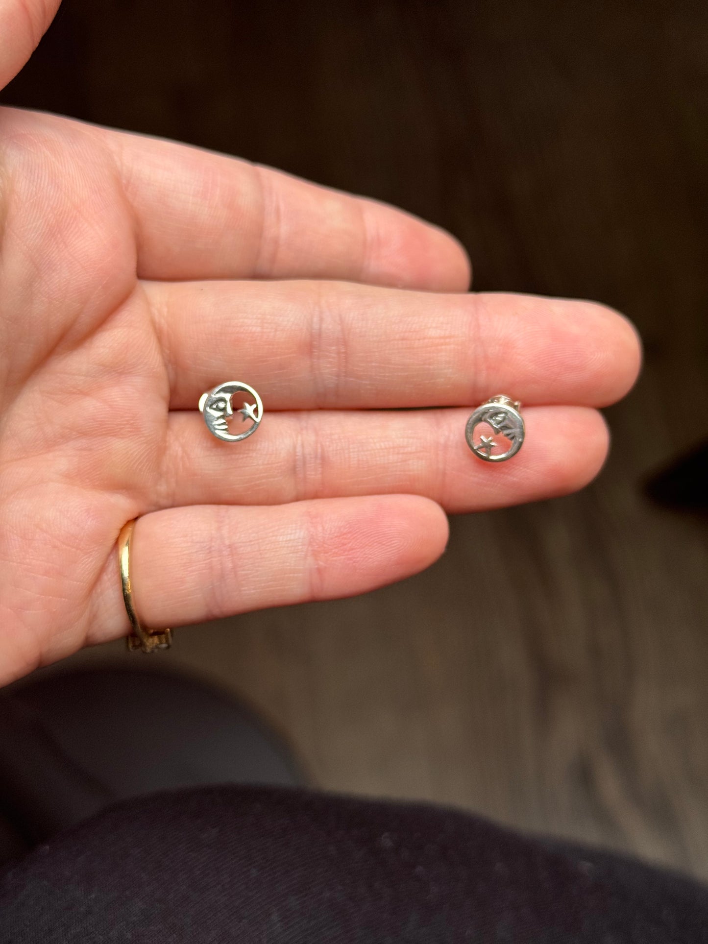 Sterling moon and star stud earrings