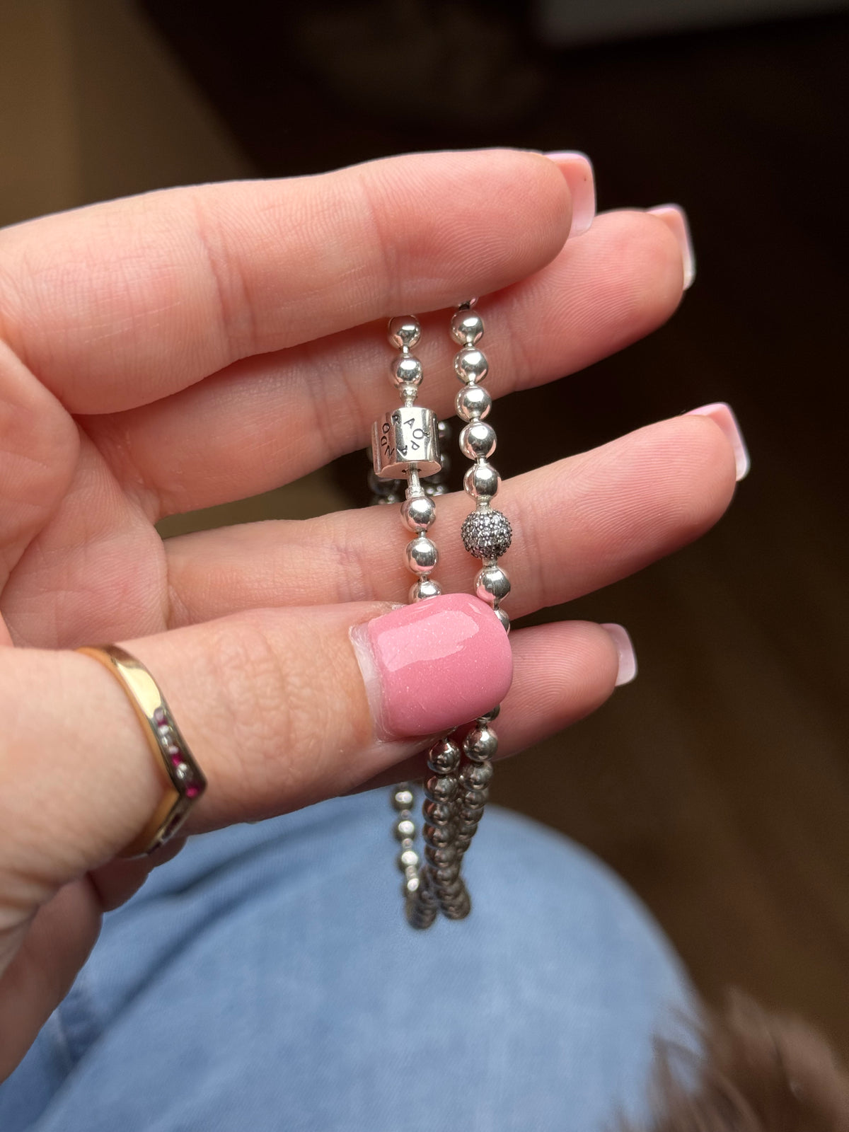 Pandora Sterling necklace with CZ center ball - 17 inches