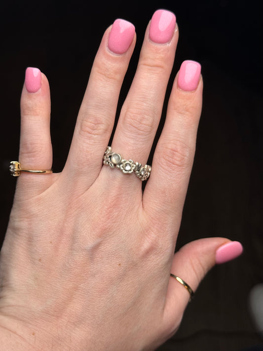 Sterling moonstone, CZ, topaz ring - size 9 (retired Pandora)