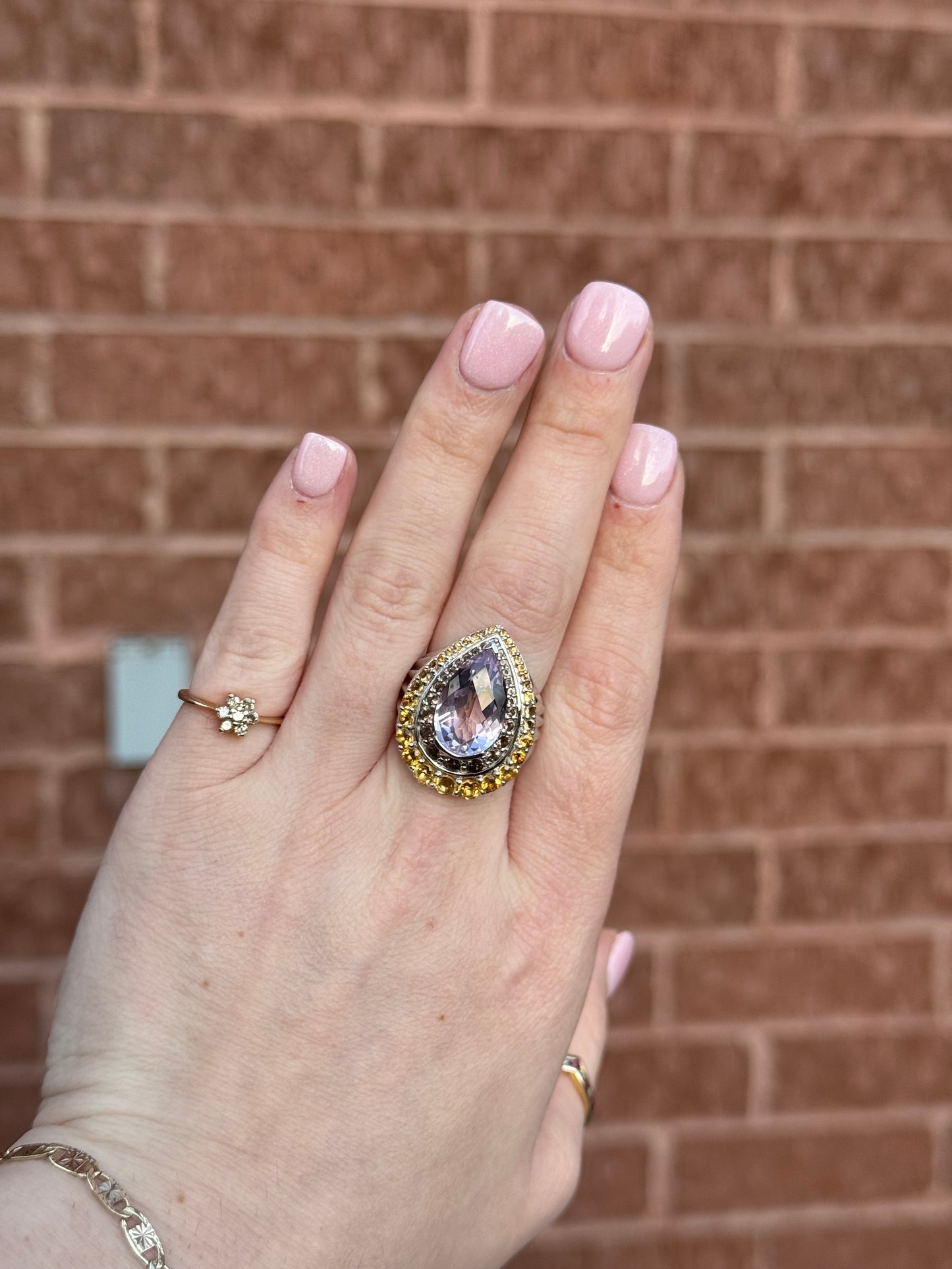 Sterling Amethyst, Citrine, Quartz - Size 7.25