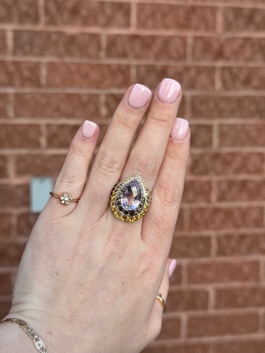 Sterling Amethyst, Citrine, Quartz - Size 7.25