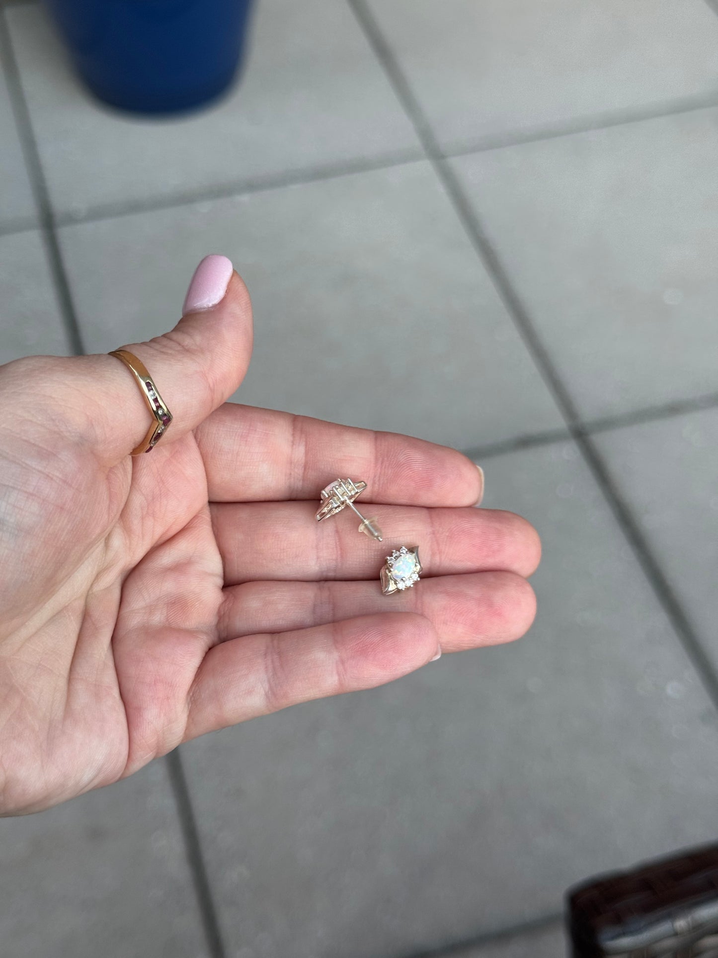 Sterling Opal and Glass or CZ Stud Earrings