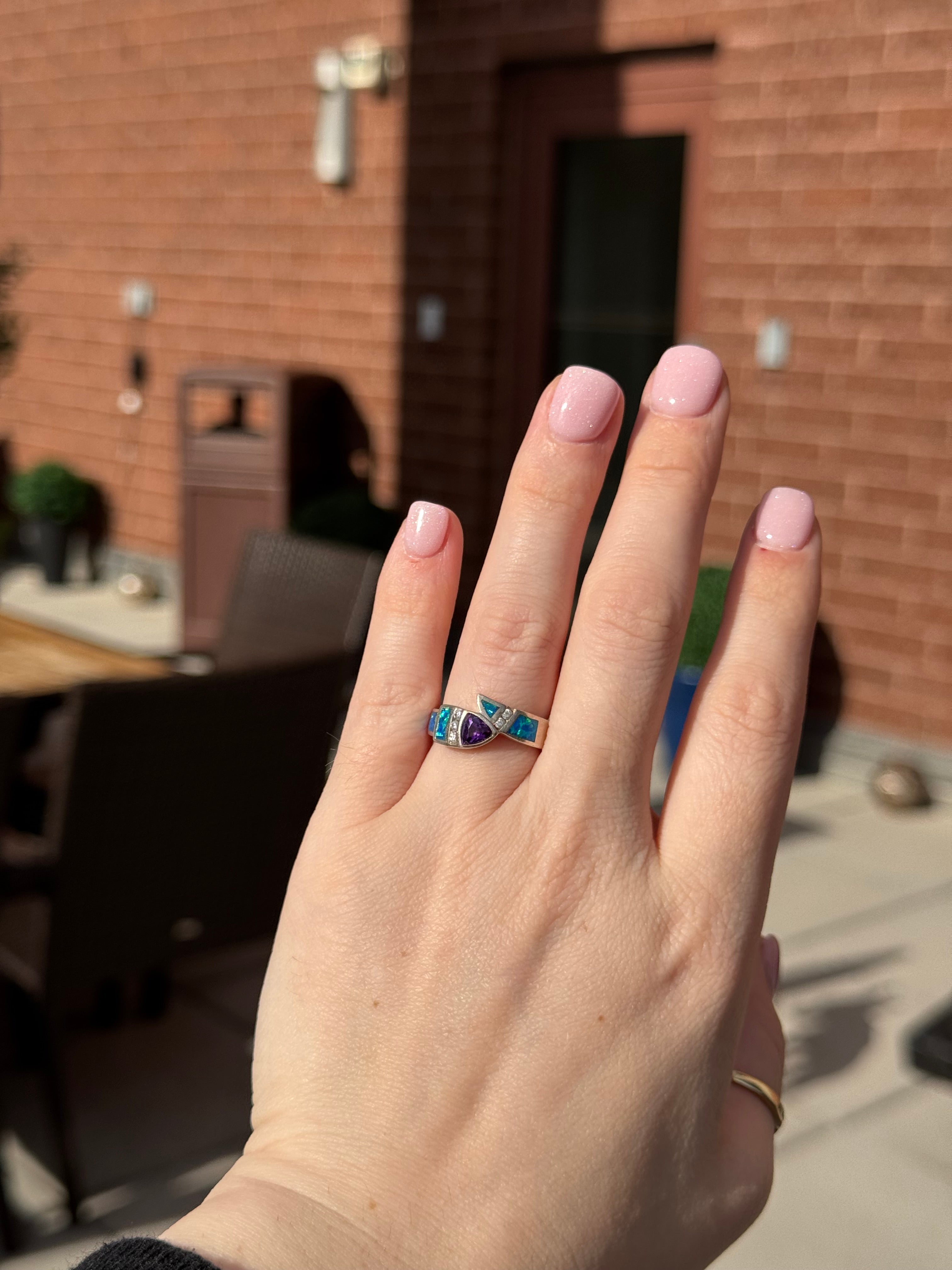 Sterling Silver Opal & Multi-Stone Ring – Size 7