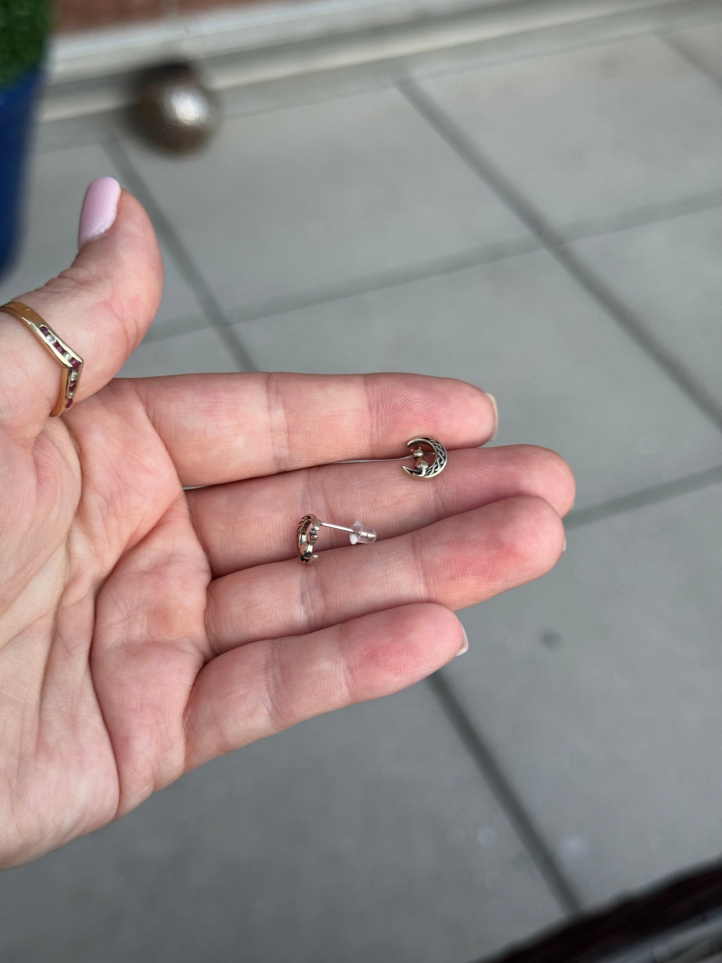 Sterling Moon with Cat Stud Earrings