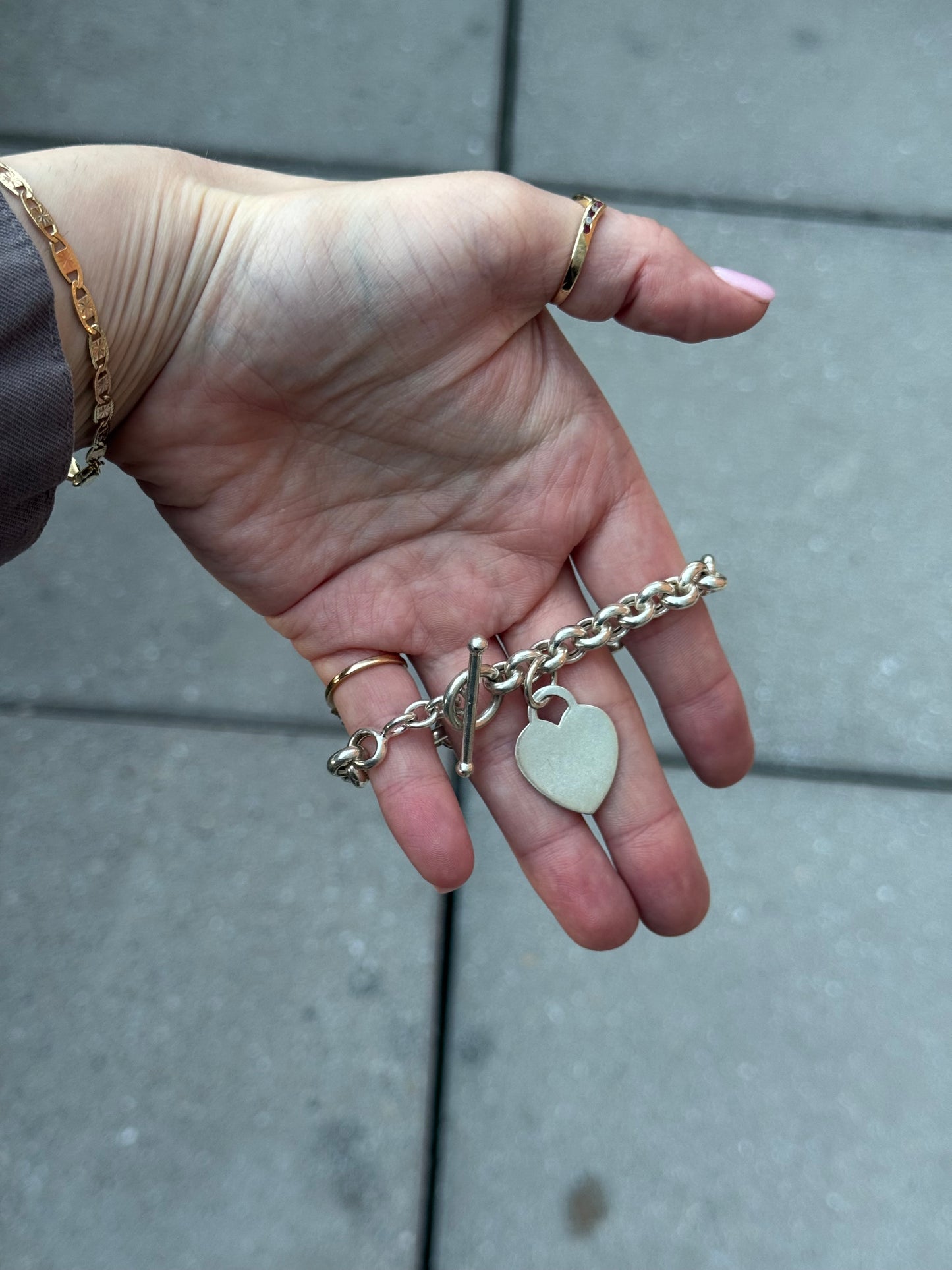Sterling Heart Toggle Bracelet - size 6.25