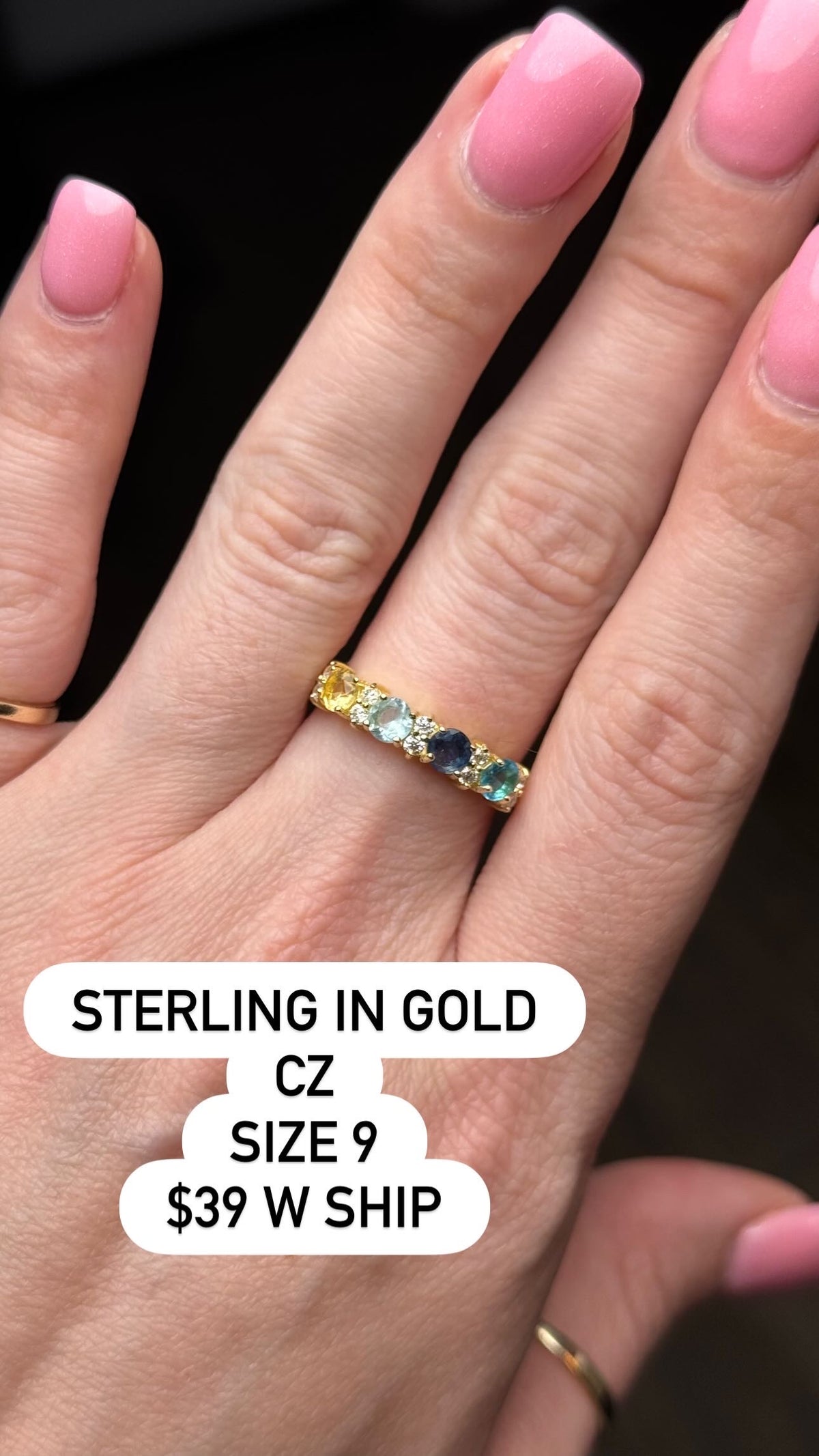 Sterling in gold, CZ, size 9