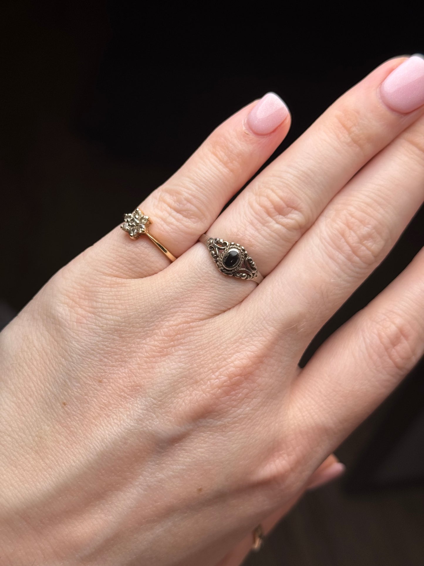 Sterling Onyx Ring - Size 6.75