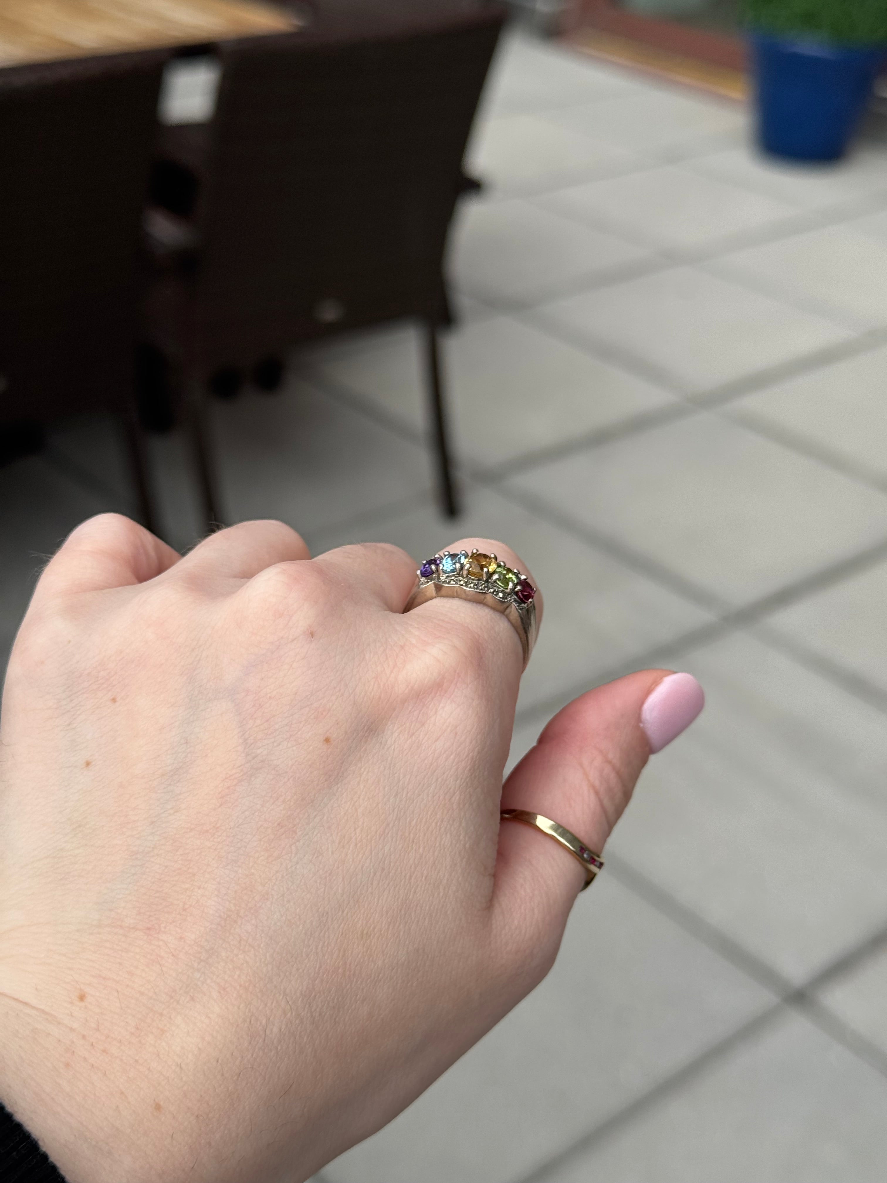 Sterling Silver Multi-Gemstone Ring – Size 10
