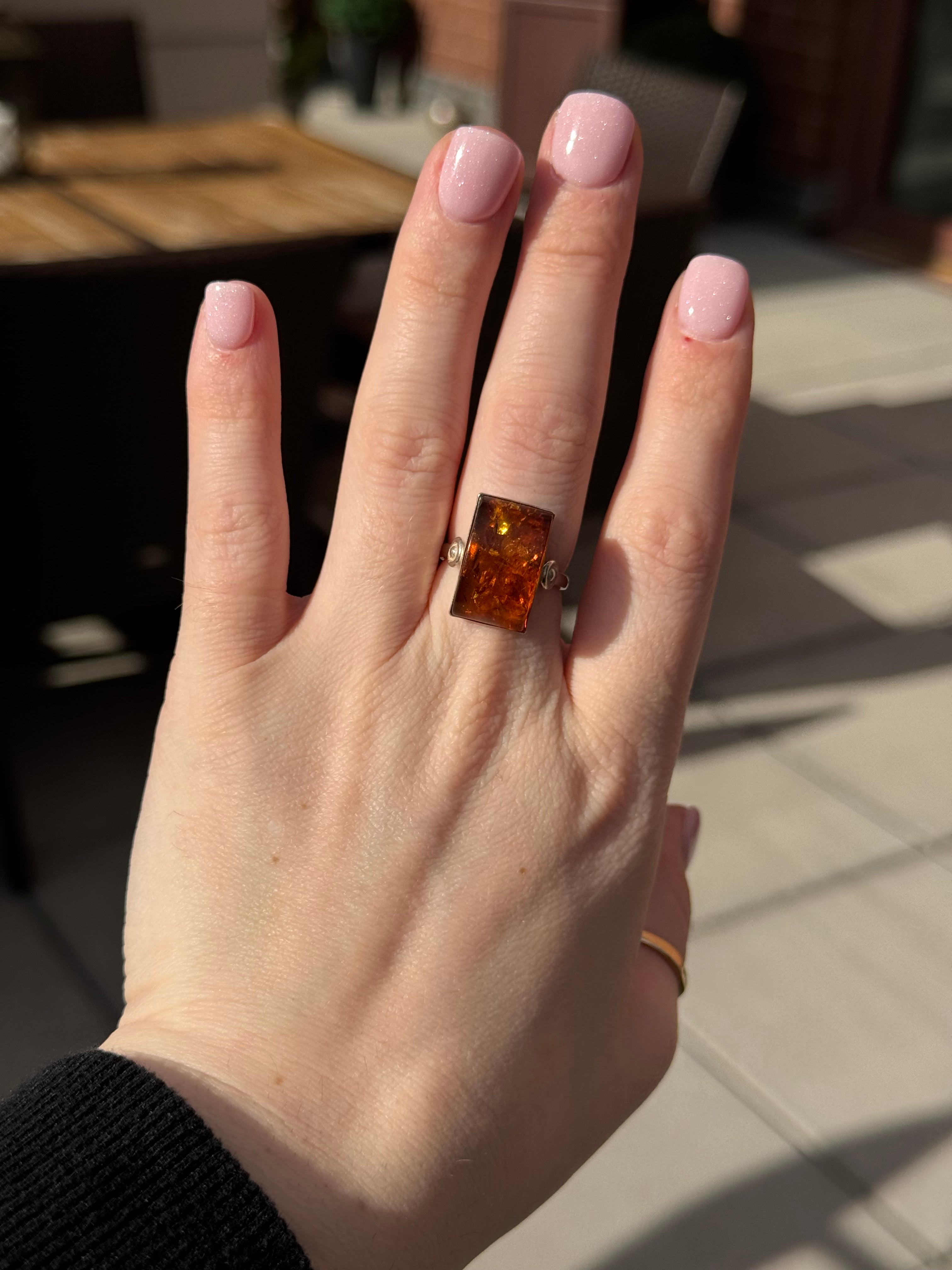 Sterling Amber Ring Size 7.75