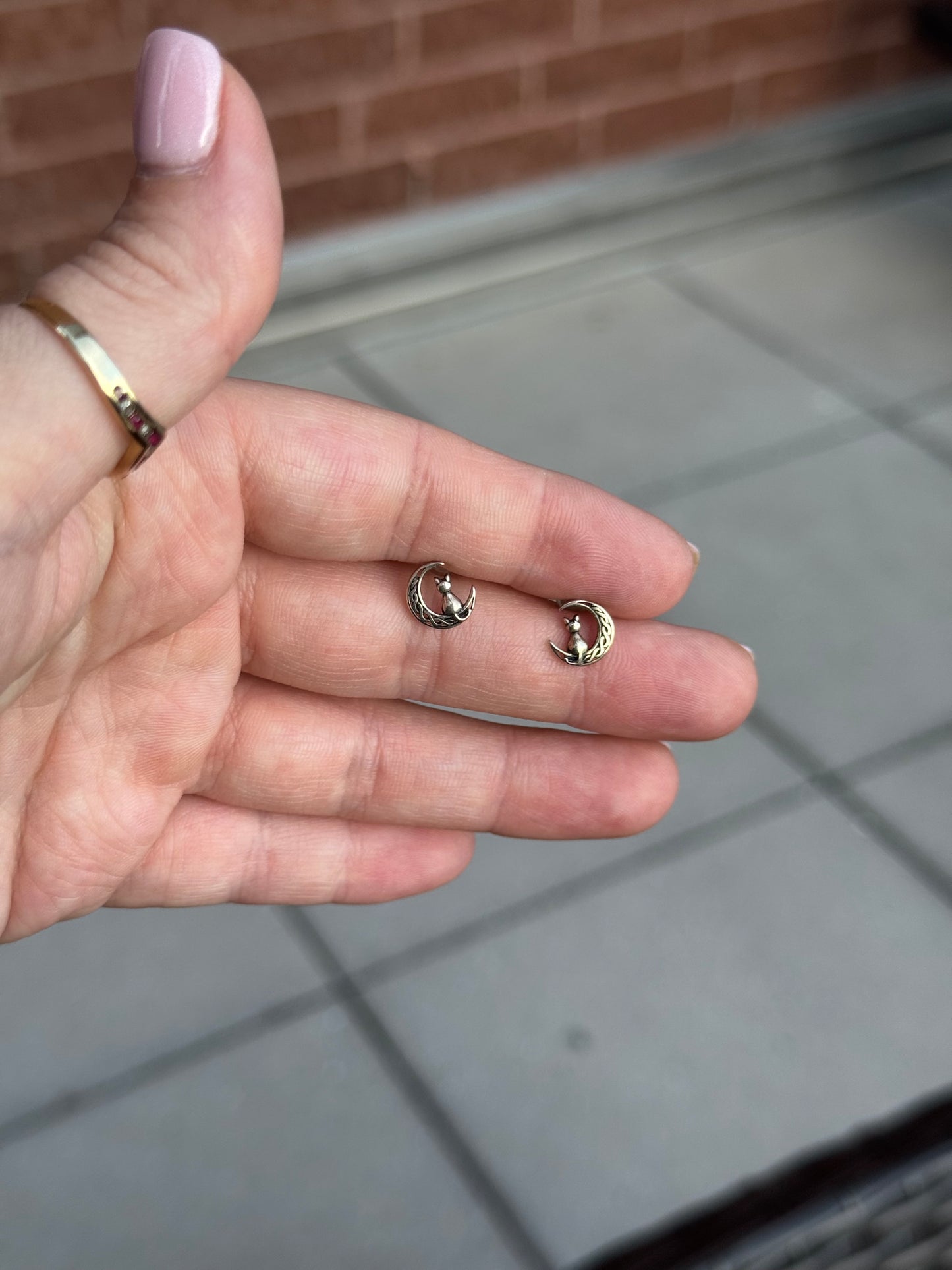 Sterling Moon with Cat Stud Earrings