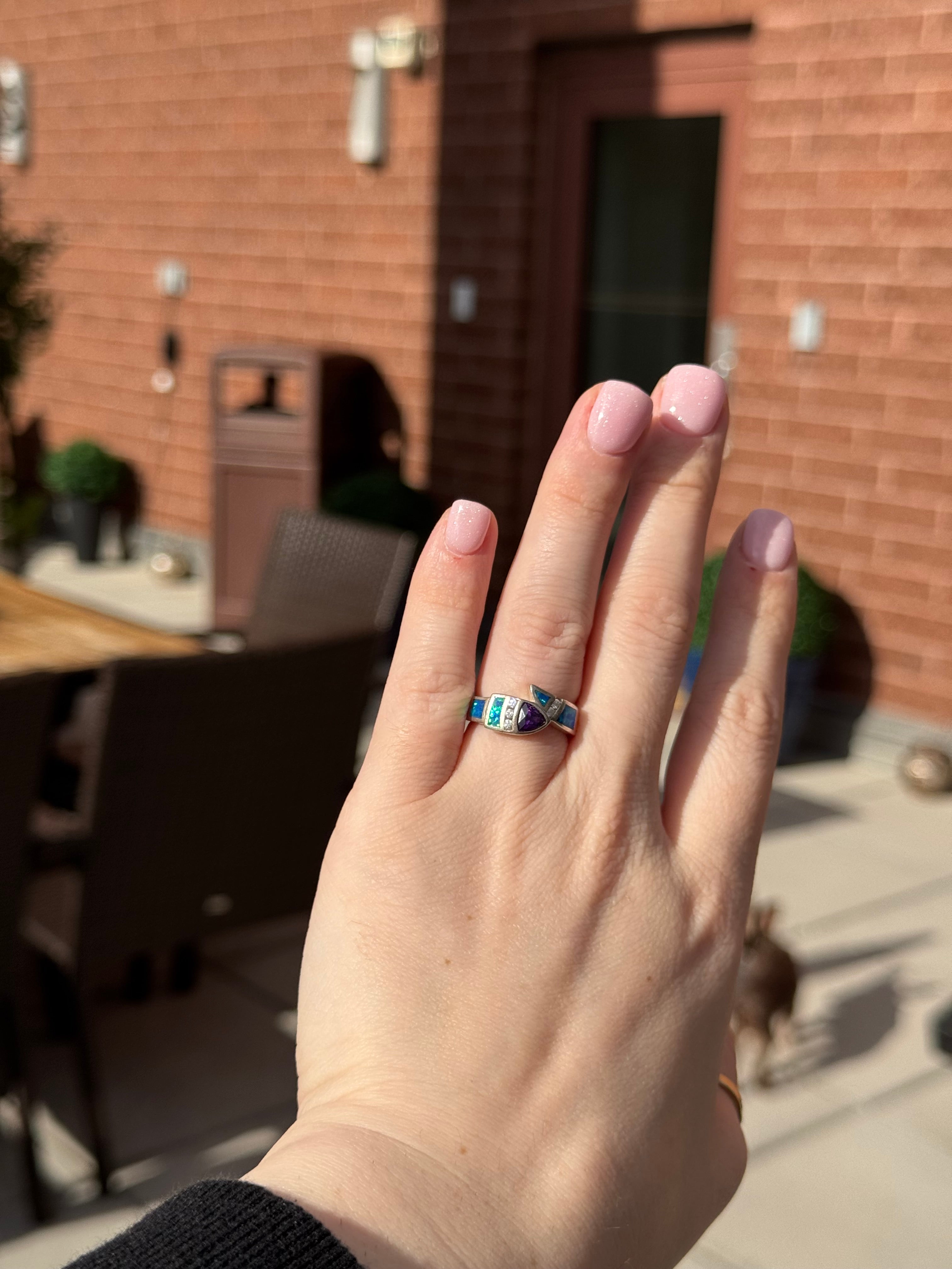 Sterling Silver Opal & Multi-Stone Ring – Size 7