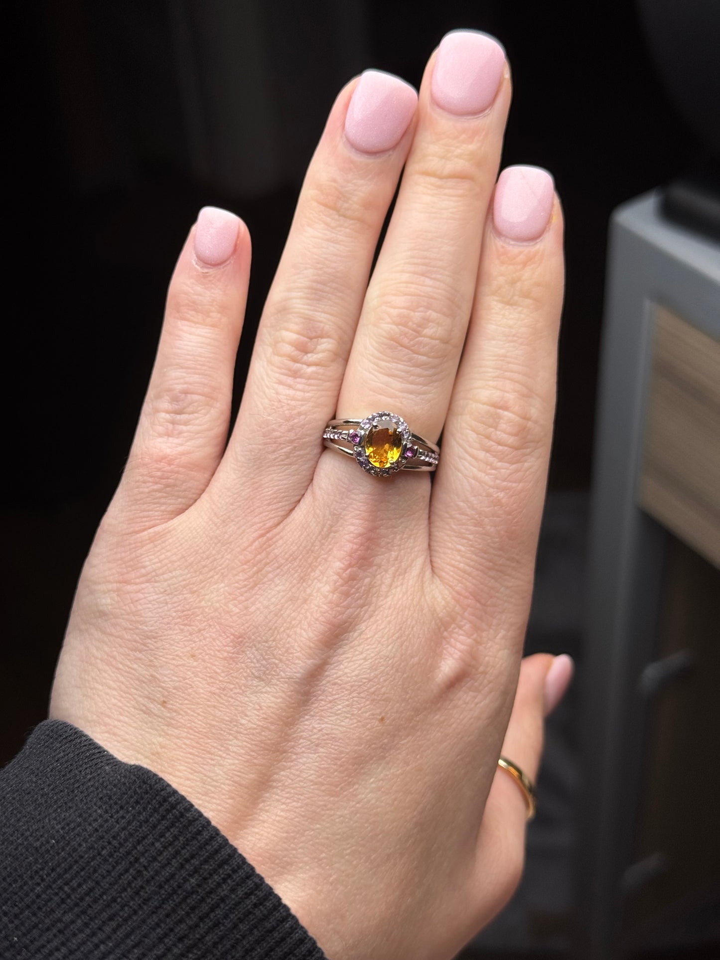 Sterling Citrine and Amethyst Ring - Size 7