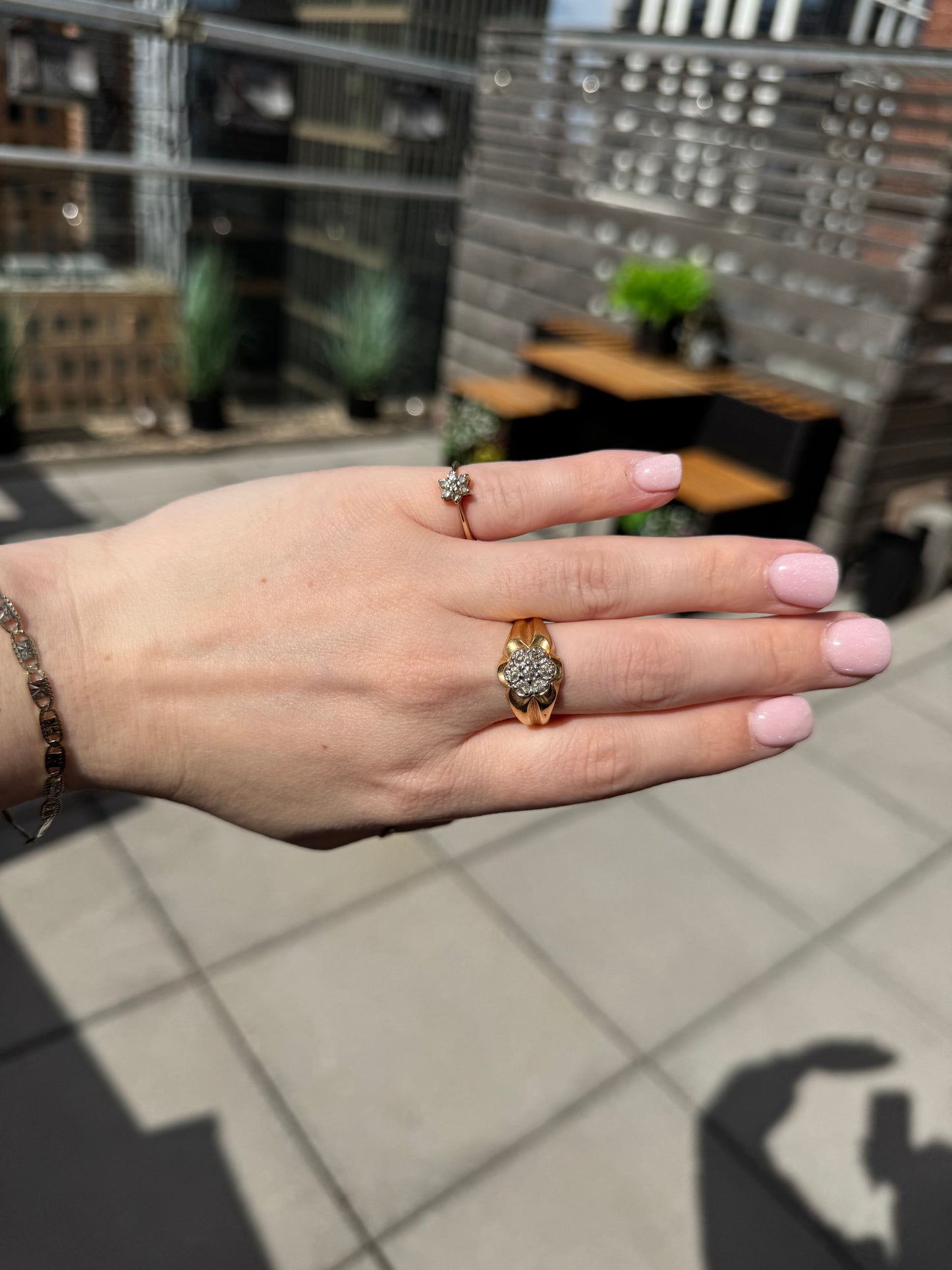 14k Natural Diamond Flower Ring - Size 9.5