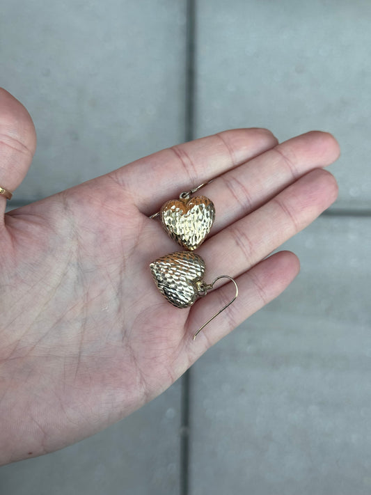 Sterling in Gold Puffy Heart Earrings