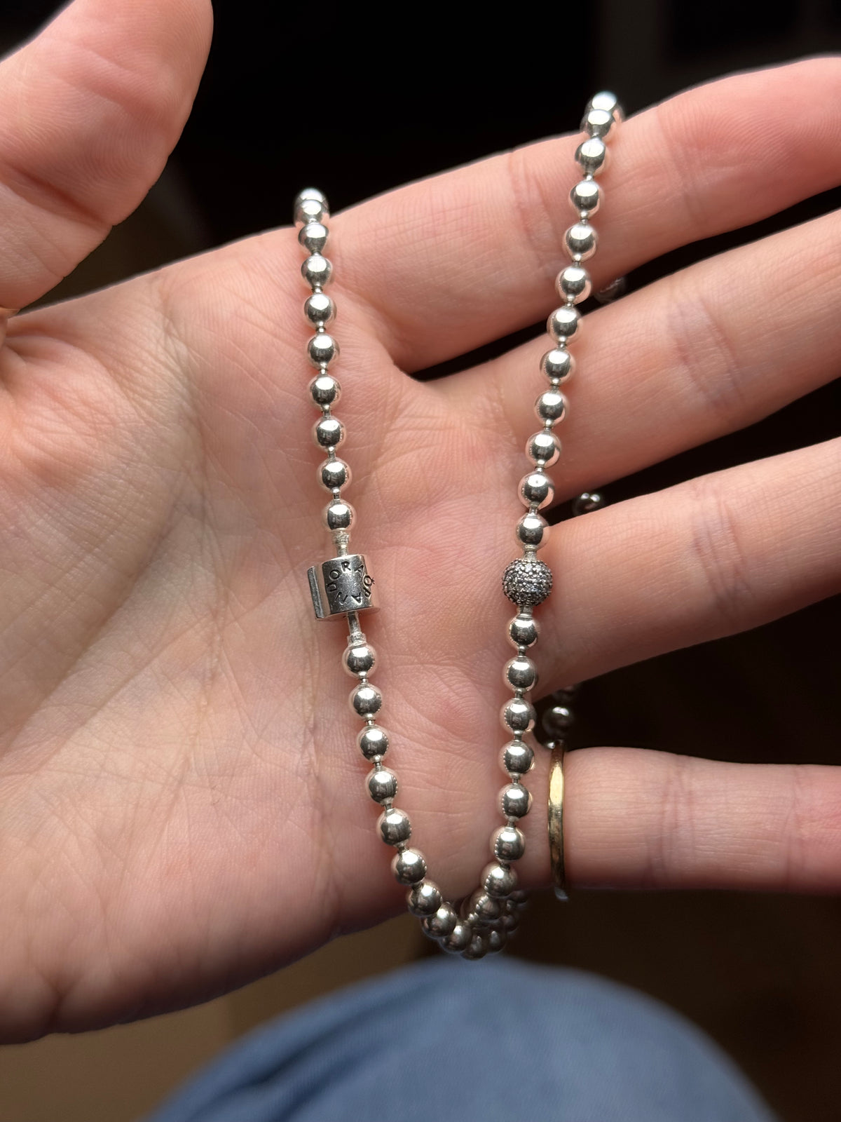 Pandora Sterling necklace with CZ center ball - 17 inches