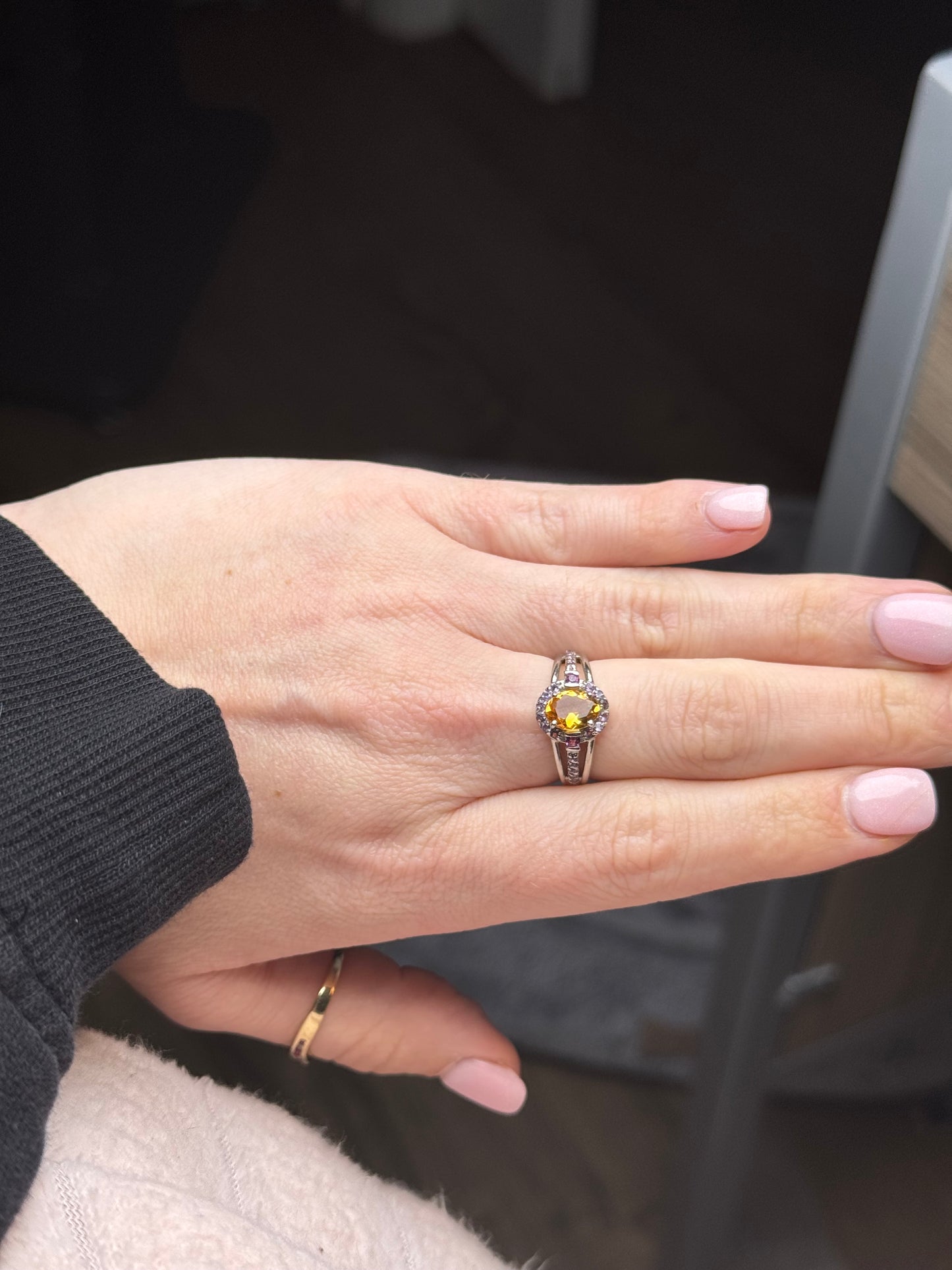 Sterling Citrine and Amethyst Ring - Size 7