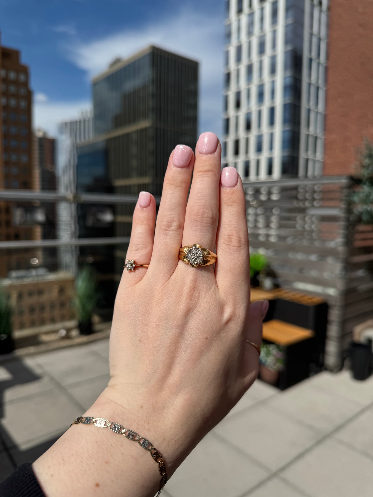 14k Natural Diamond Flower Ring - Size 9.5