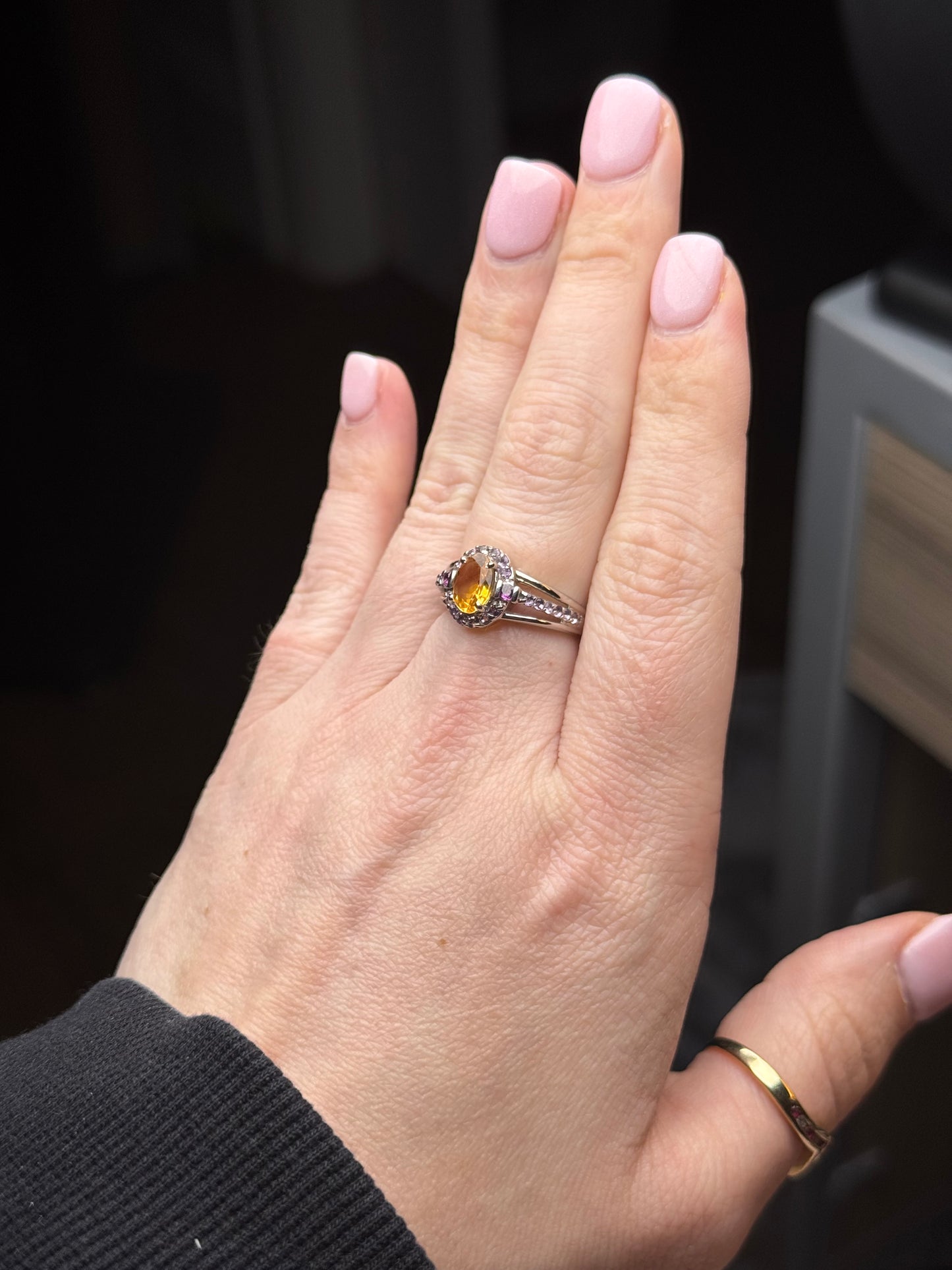 Sterling Citrine and Amethyst Ring - Size 7