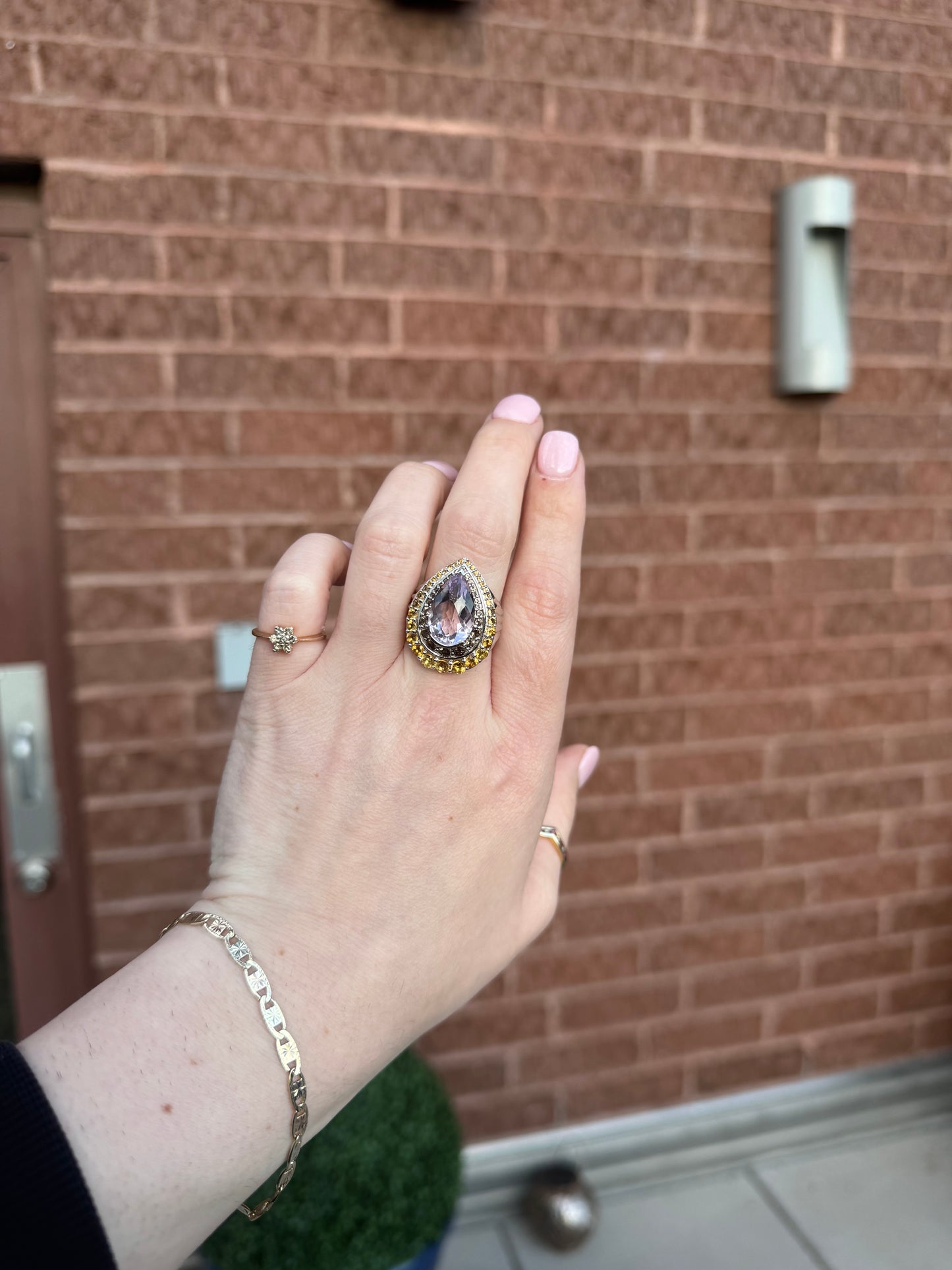 Sterling Amethyst, Citrine, Quartz - Size 7.25