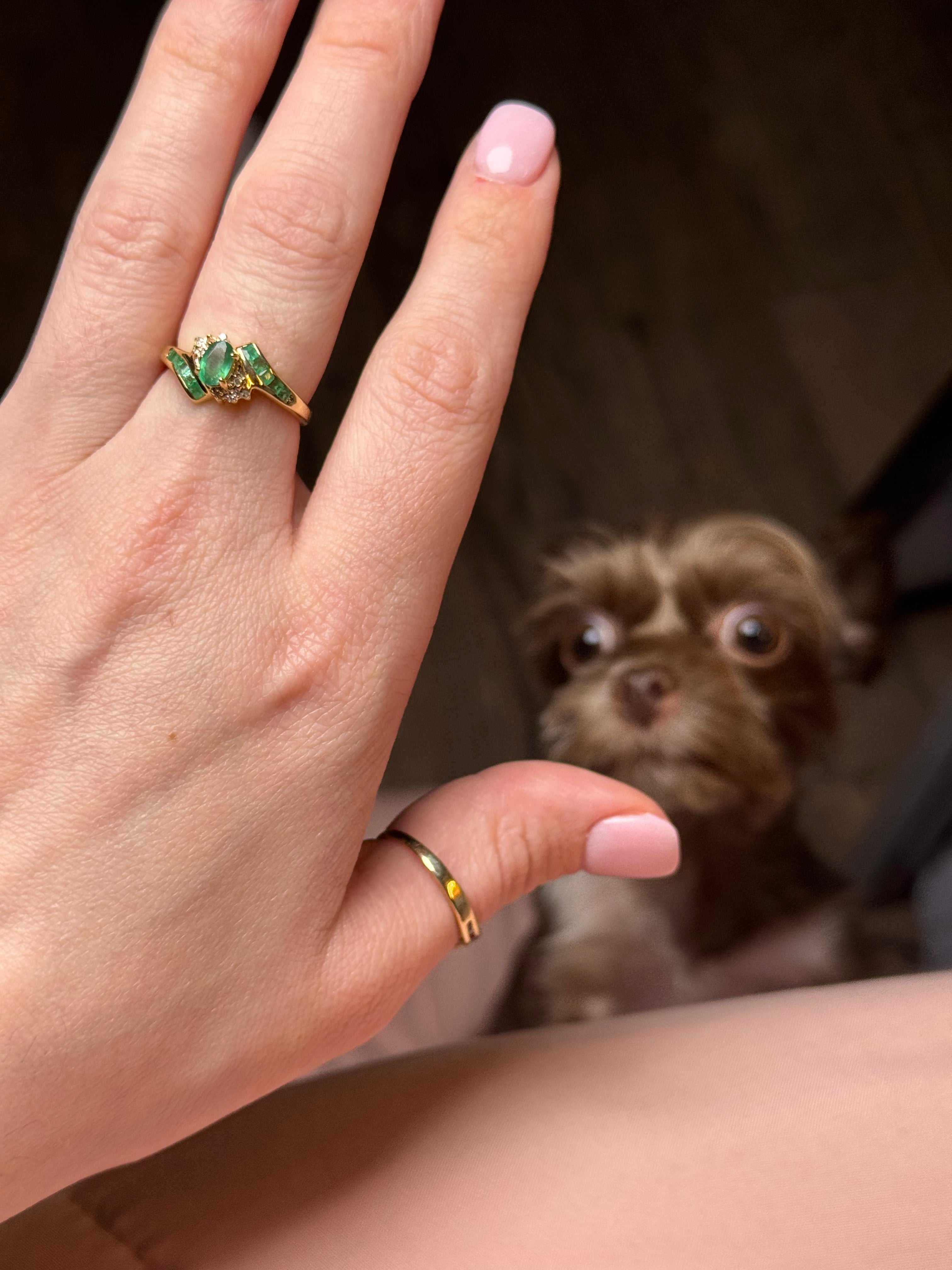 10K Gold Emerald & Diamond Ring – Size 7