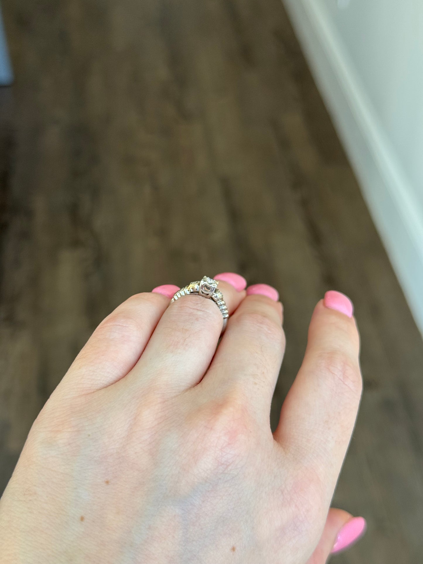 18k white gold 1940s Art Deco ring, signed David Karp & Co. Size 5-1/2