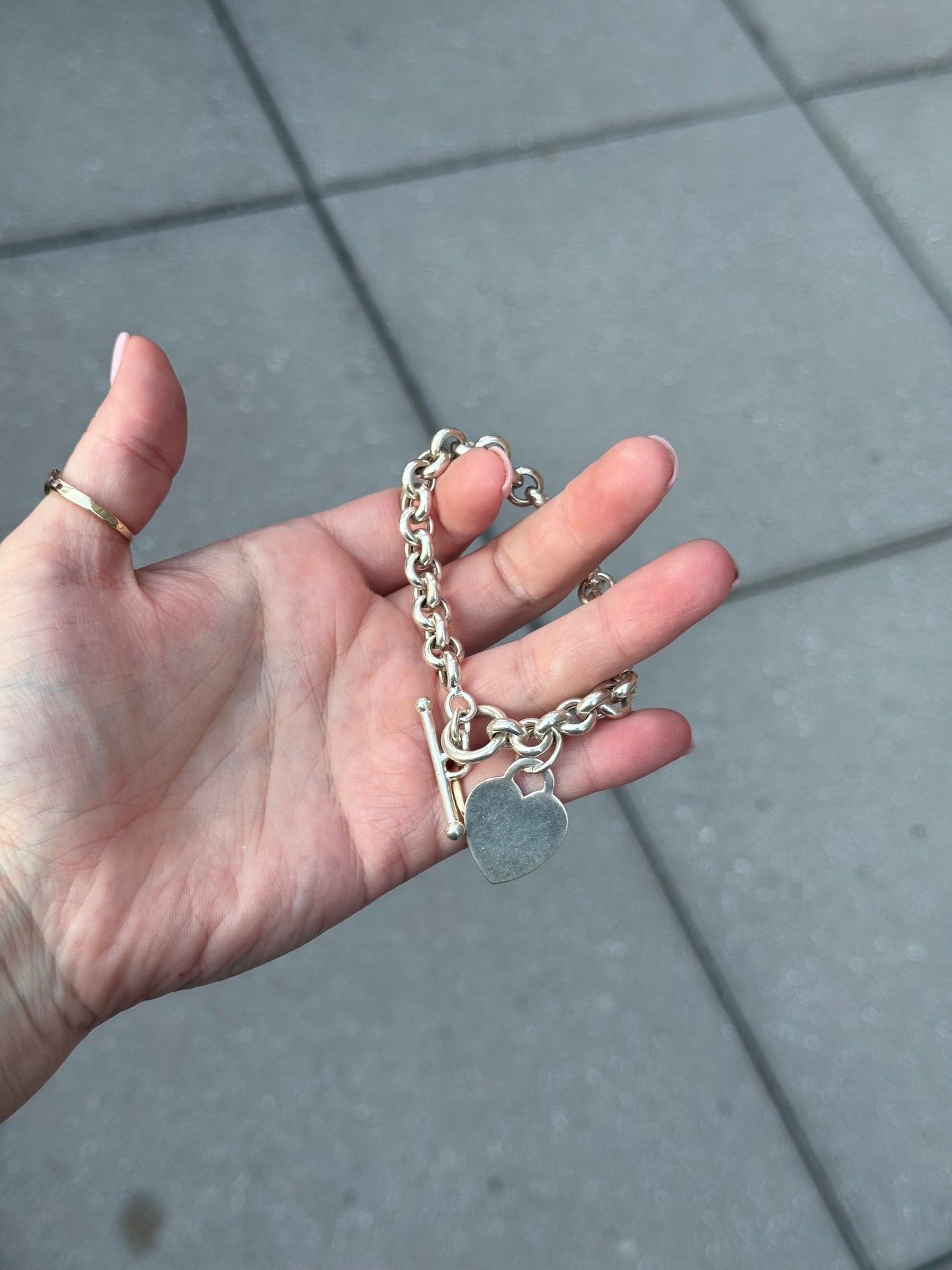 Sterling Heart Toggle Bracelet - size 6.25