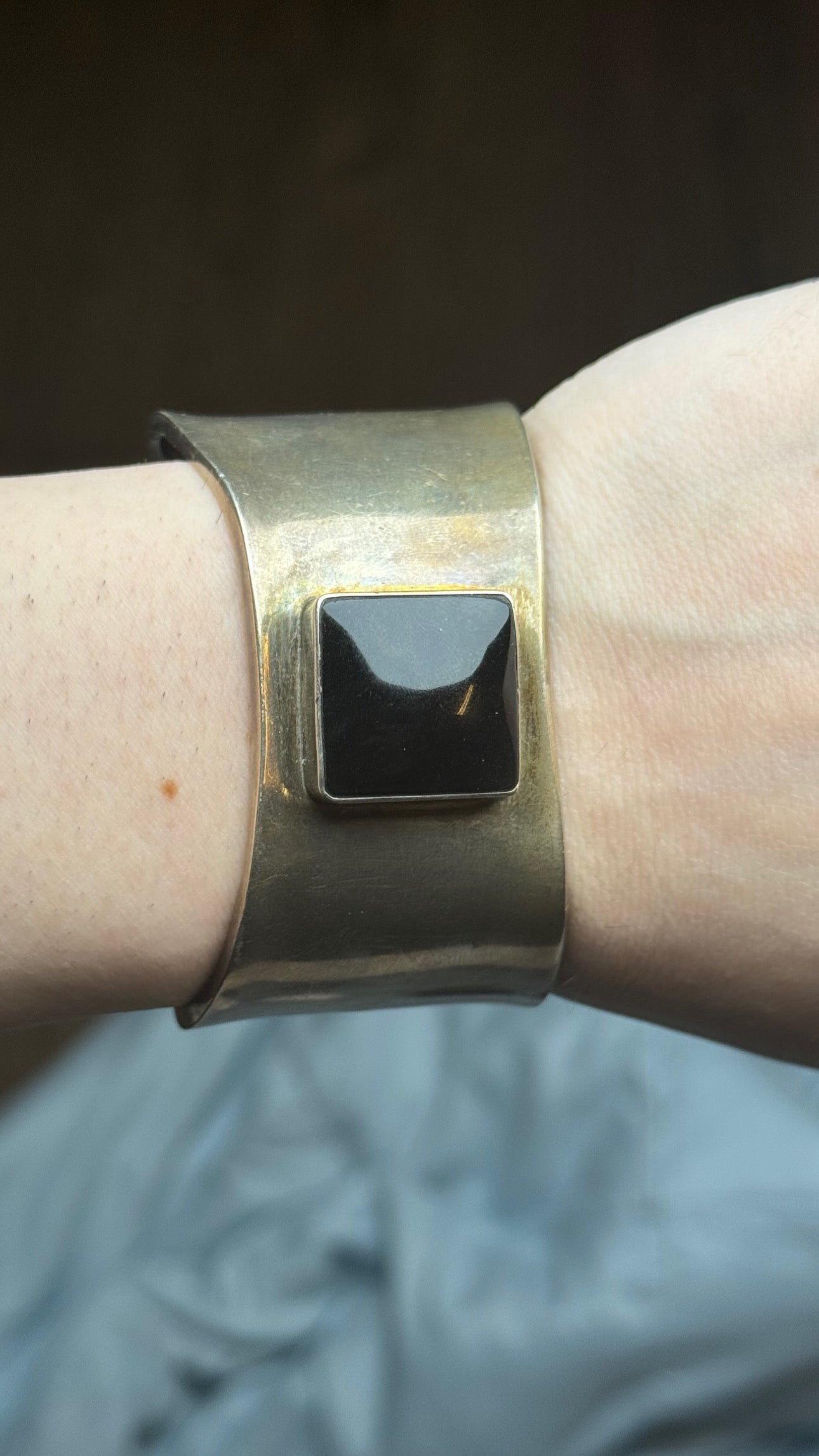 Sterling Silver Onyx Cuff Bracelet – Mexico – 43g