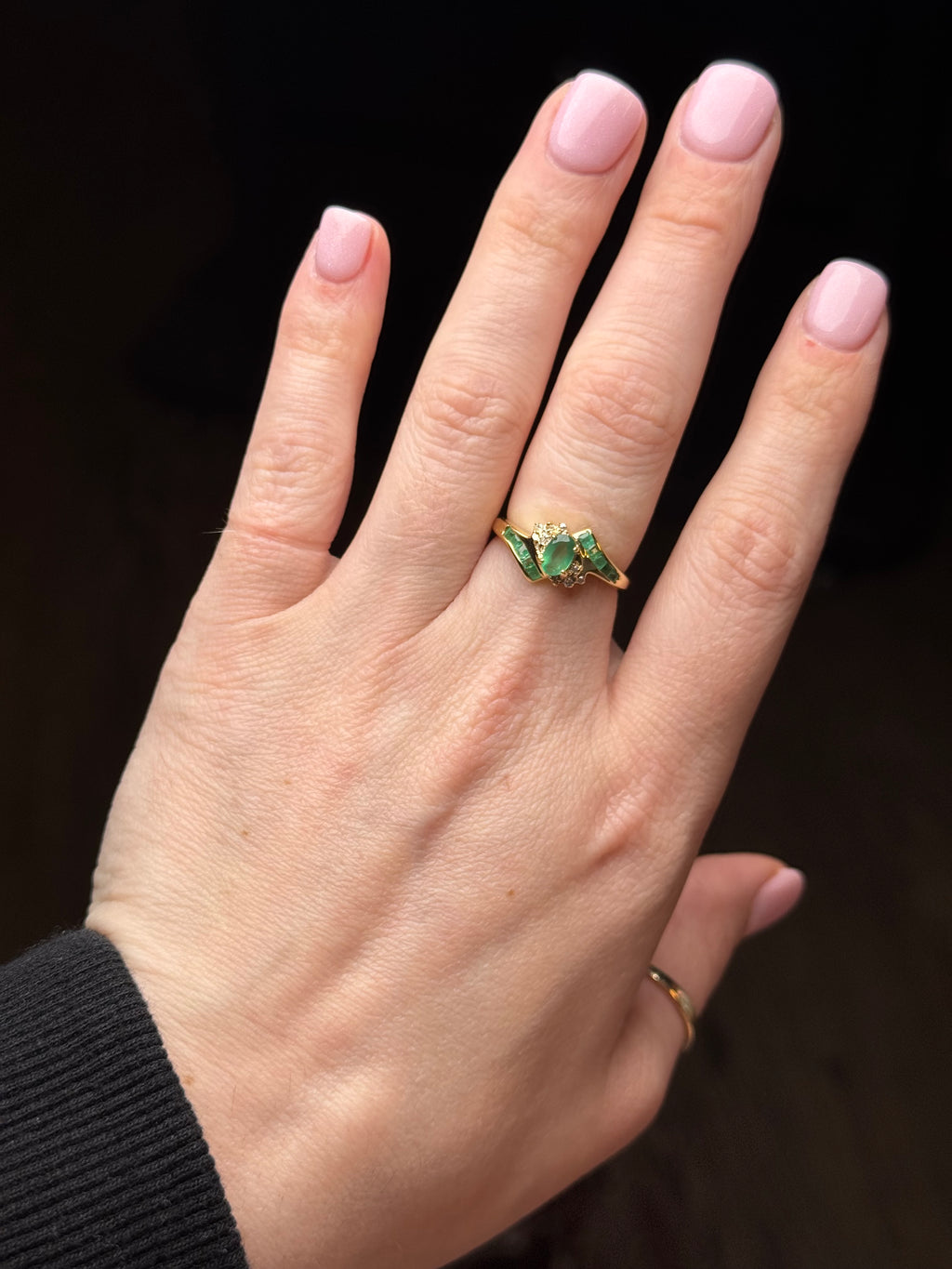 10K Gold Emerald & Diamond Ring – Size 7