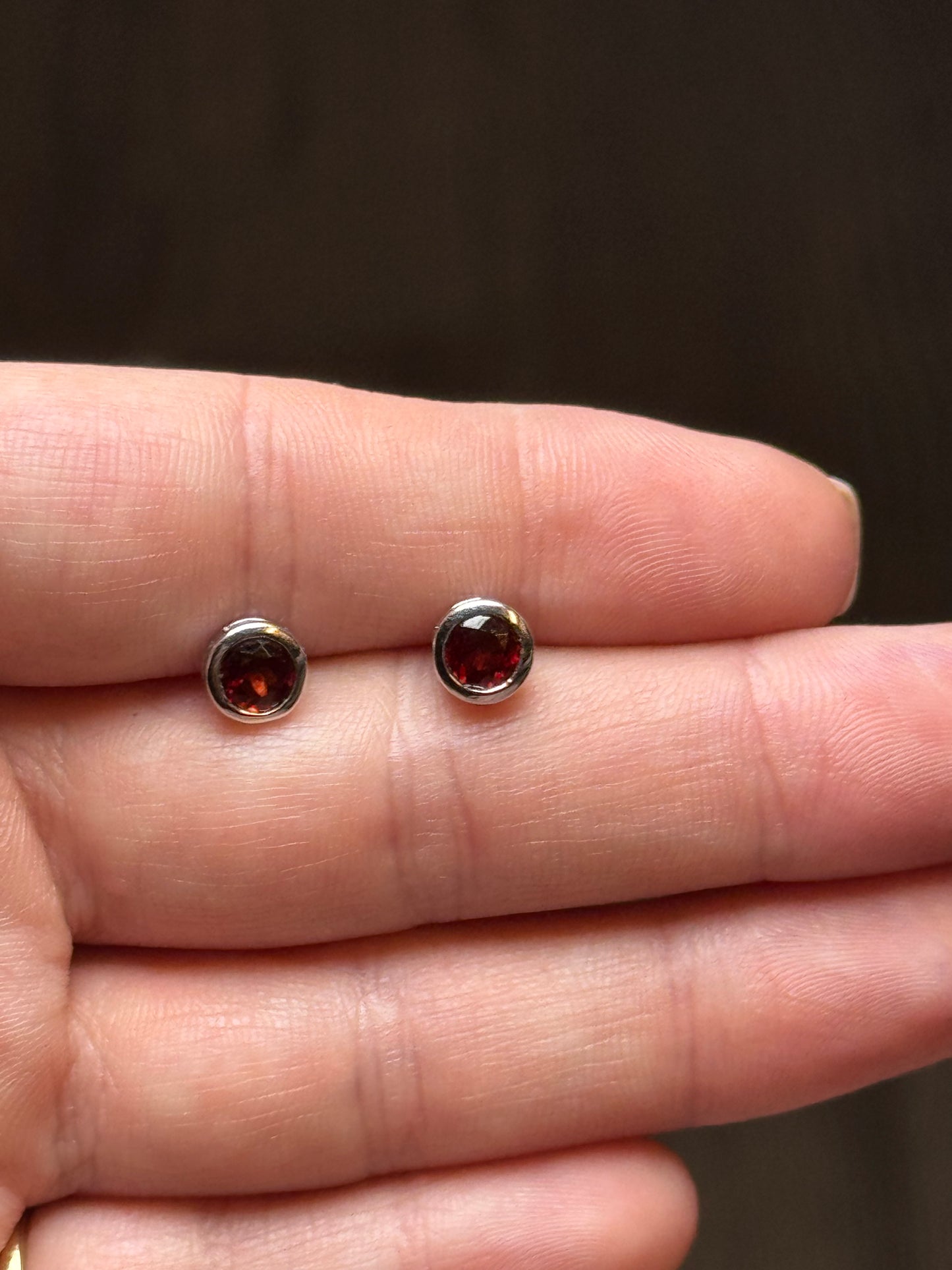 Sterling Garnet Stud Earrings (no backs)